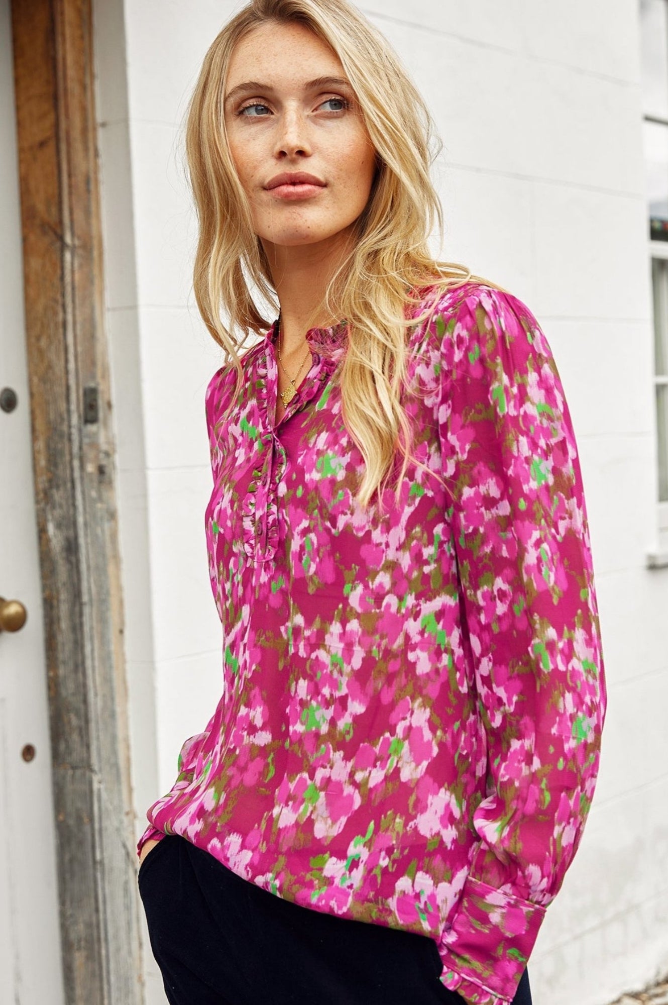 Kassidy Blouse - Elegant Floral Print Women's Top in Burgundy & Pink | Perfect for Office Wear, Date Night & Casual Outfits