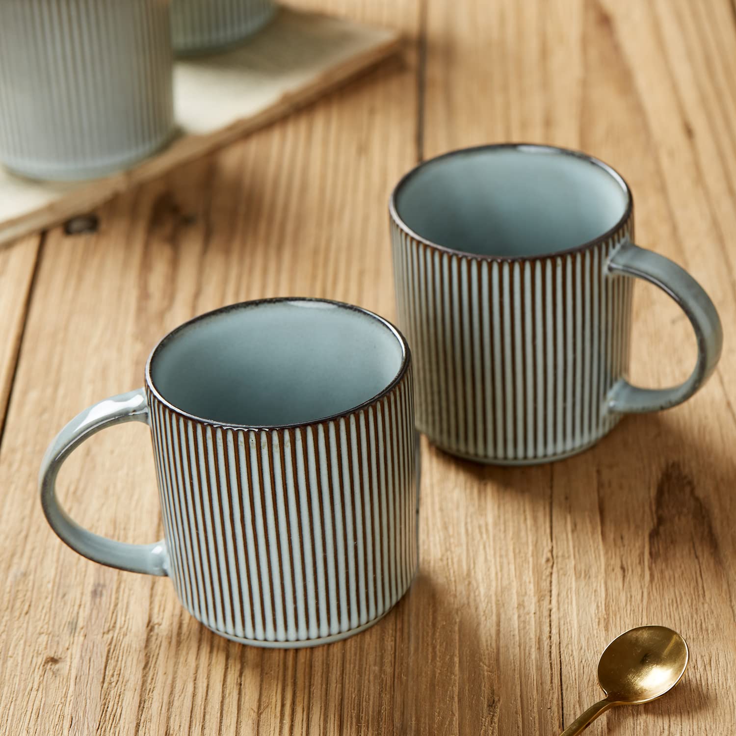 Famiware 12 oz Ceramic Coffee Mug Set of 4 - Stoneware Cups with Handle for Coffee, Tea, Hot Cocoa & Milk - Durable Drinkware in Smoky Blue - Perfect for Home, Office, Restaurants & Catering