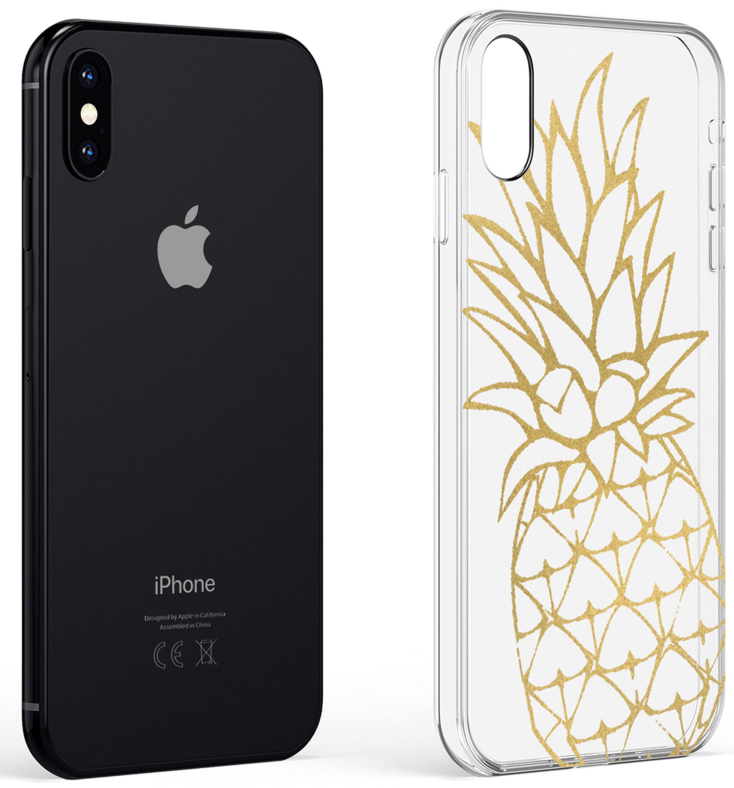Casely iPhone X/XS Case - Shiny Gold Pineapple Clear Hard Shell Protective Cover | Trendy & Durable Phone Case for Women & Men | Perfect for Summer, Beach, Travel & Everyday Use