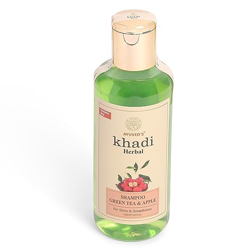 AYUVED'S KHADI Herbal Green Tea & Apple Shampoo for Shiny, Smooth Hair - 210ml (Pack of 1) | Natural Hair Care for Daily Use & Scalp Health | Perfect for Dry, Damaged Hair & Frizz Control