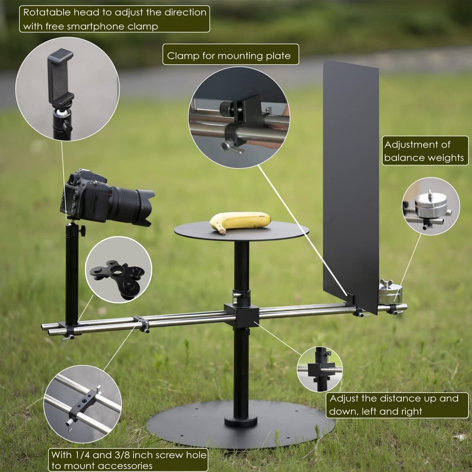 DF DIGITALFOTO V360S 360° Rotating Camera Turntable with Dolly Wheel - Professional Photography Spinner for Product Unboxing, Food Photography & Commercial Videos | Perfect for E-commerce, YouTube Content Creation & Studio Shooting