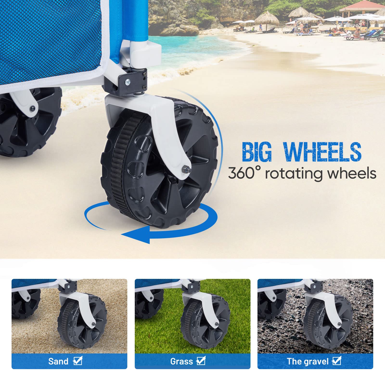 50 Inch Extra Long Heavy Duty Beach Wagon with Large Sand Wheels - Collapsible Folding Utility Cart for Camping, Gardening, Pets & Outdoor Activities - Perfect for Beach Trips, Picnics, Tailgating & Park Adventures