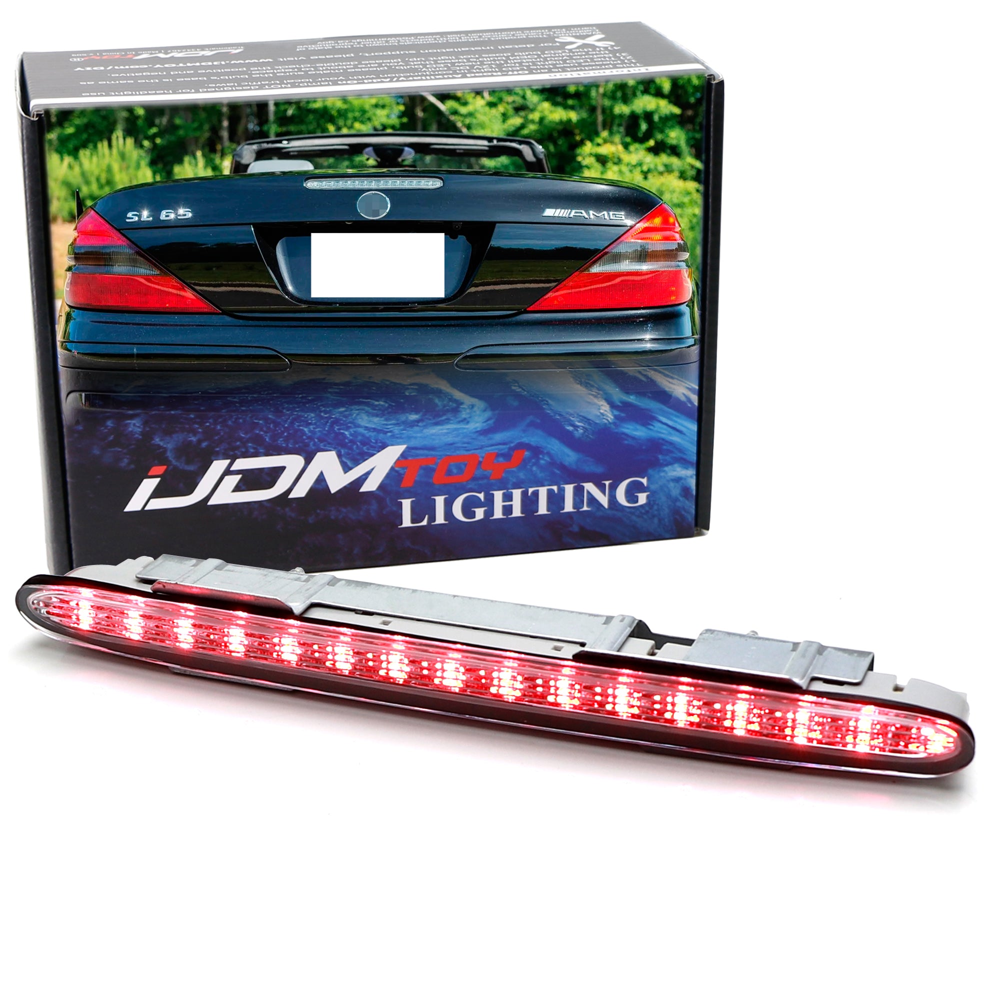 Euro Clear Lens Full LED Trunk Lid 3rd Brake Light for 2003-2012 Mercedes R230 SL Class - Upgrade Your Car's Safety & Style for Night Driving
