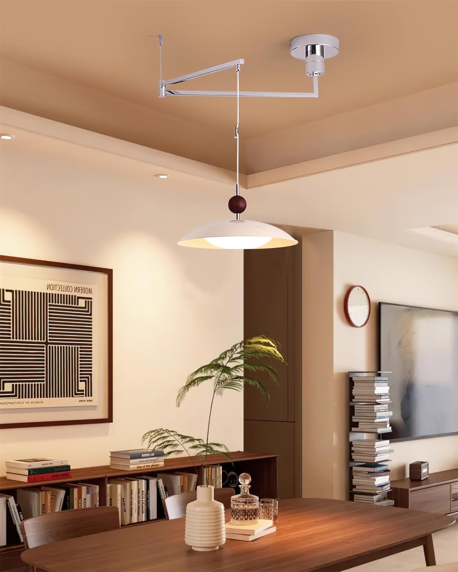 Modern Manta Swing Arm Pendant Light - Adjustable Hanging Fixture for Kitchen Island, Dining Room & Bedroom - Industrial Vintage Style Ceiling Lamp with Dimmable Edison Bulb