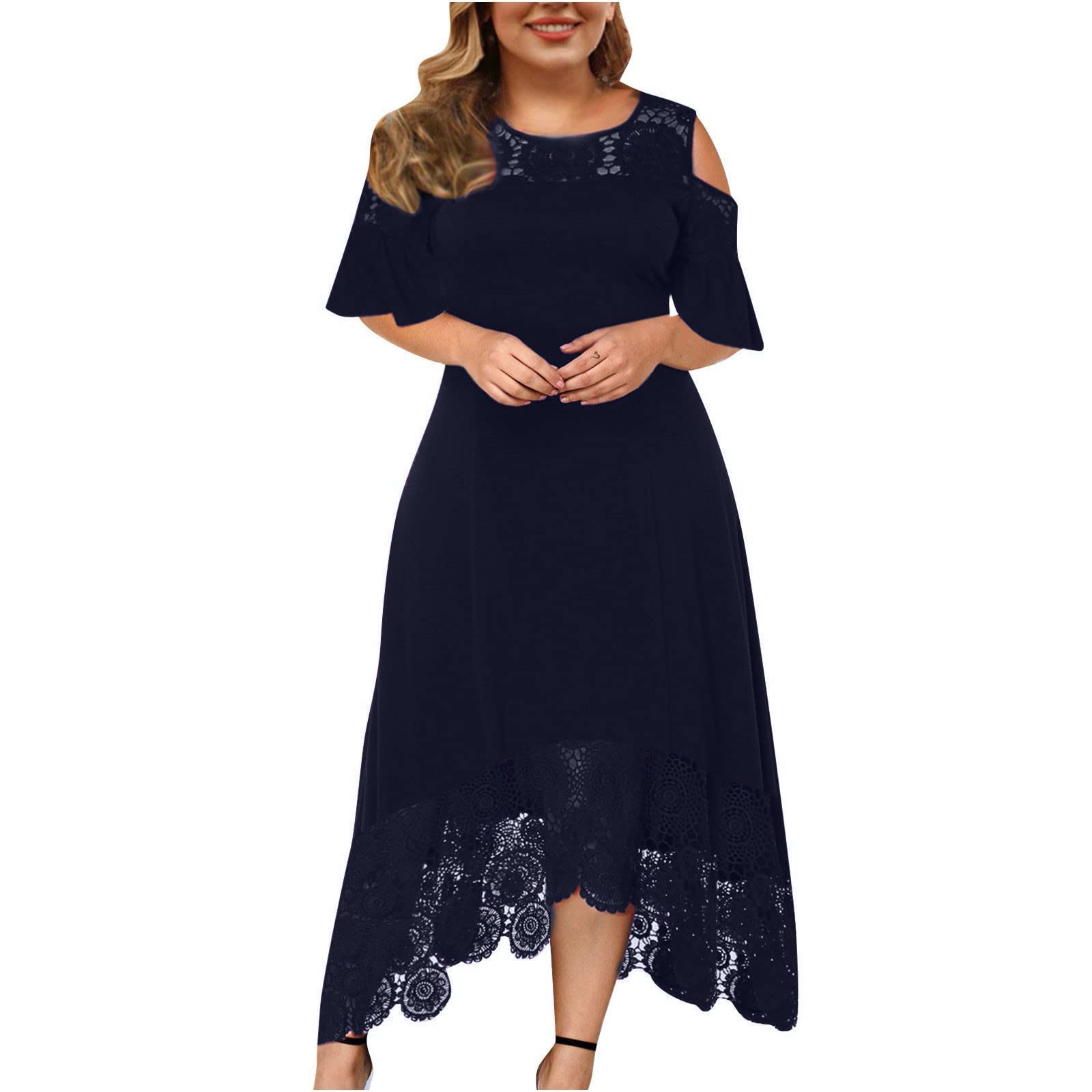 Rloper-Lop Women's Summer Dresses 2023 - Short Sleeve Boho Flowy Floral Midi Dress with Elastic Waist | Perfect for Beach Vacations, Garden Parties & Casual Outings