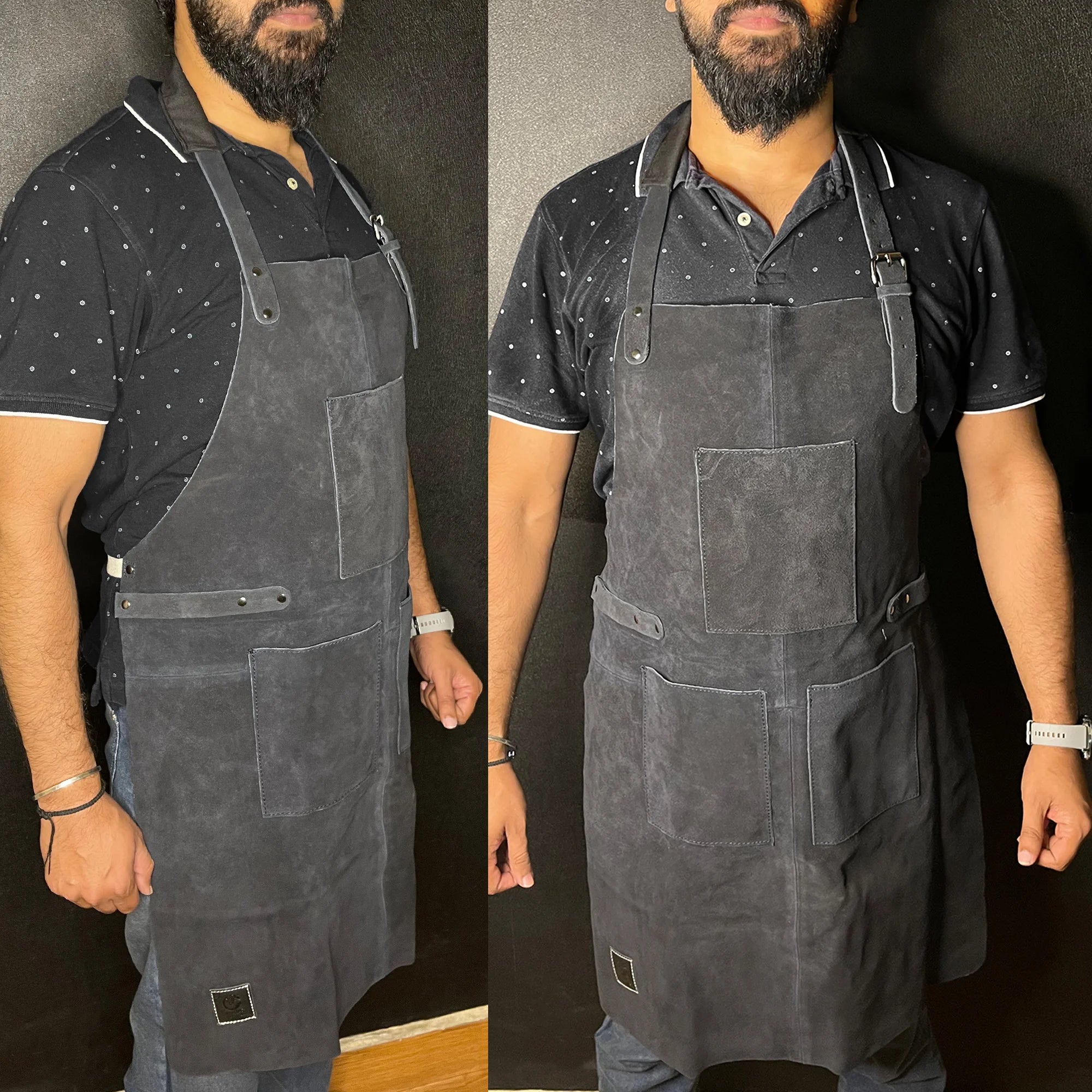 Premium Kuche Leather Grill & Woodworking Apron - Heavy Duty BBQ Cooking & Workshop Protection (Blue) - Ideal for Chefs, Butchers & DIY Craftsmen