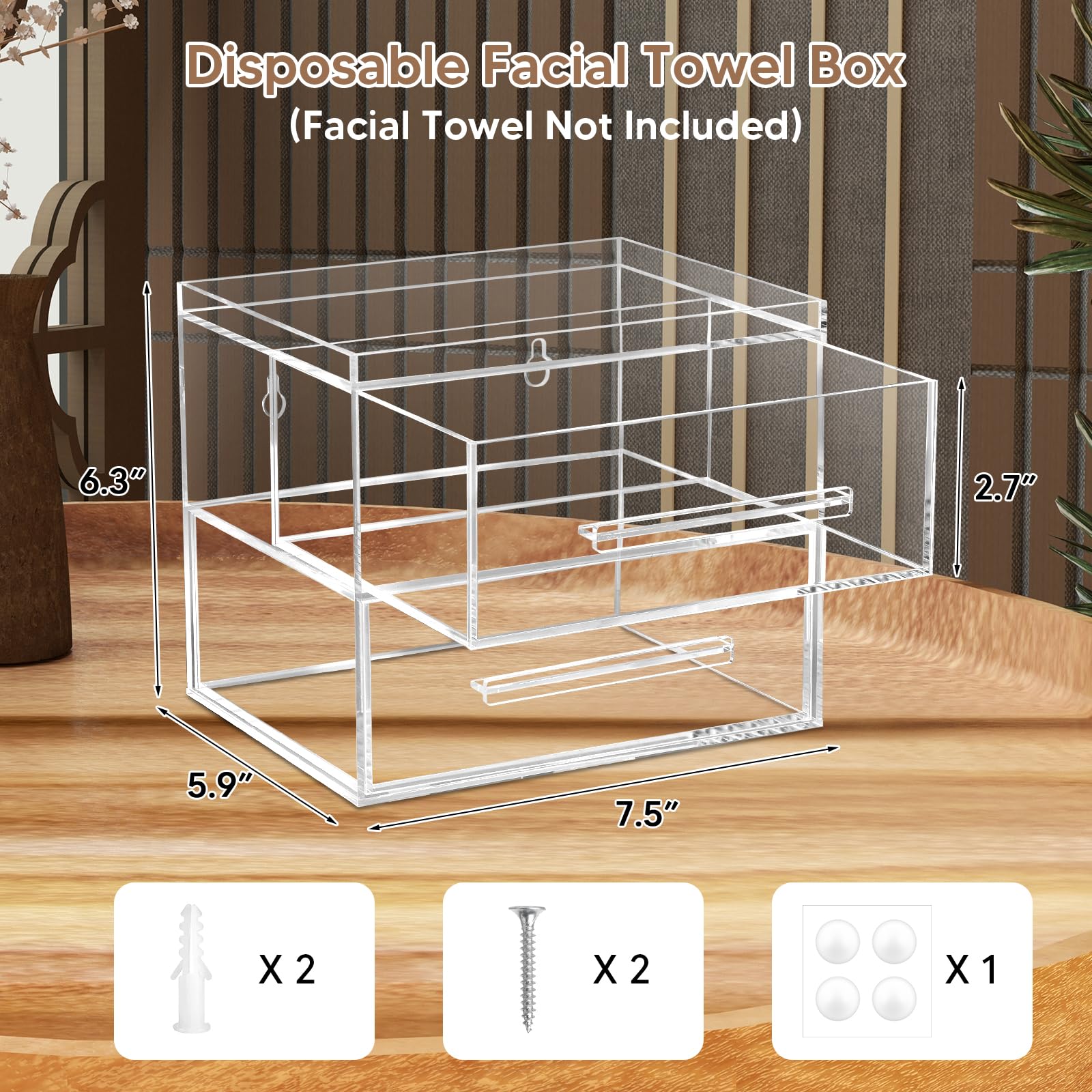 Acrylic Disposable Face Towel Storage Box with 2 Drawers - Clear Makeup Organizer & Skin Care Towel Holder - Wall Mountable for Bathroom, Salon, Spa (Face Towels Not Included) - Perfect for Clean Skin Club & Beauty Routine Organization