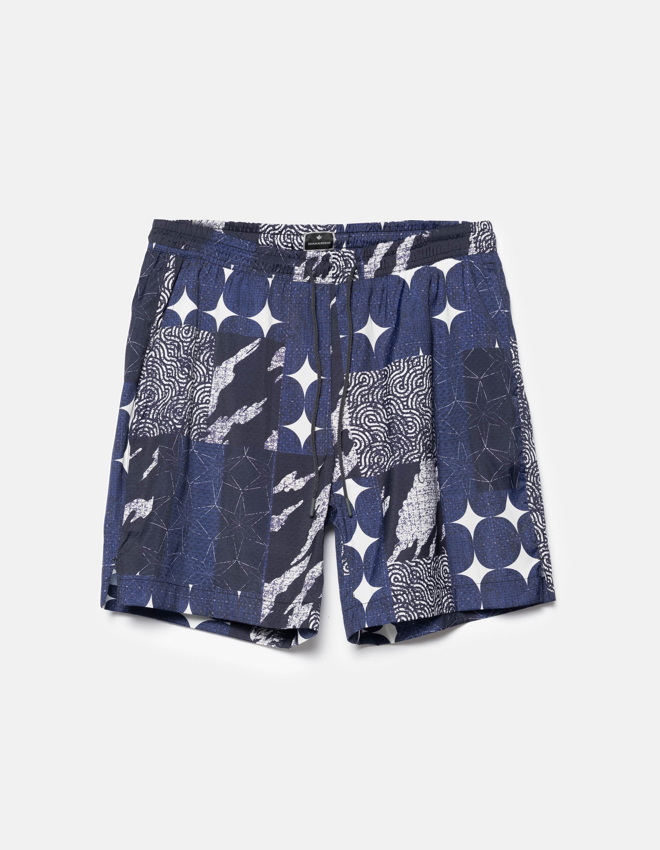 Sashiko Patchwork Swim Shorts for Men - Navy & Ecru Japanese Style Board Shorts - Perfect for Beach, Pool, and Summer Vacations