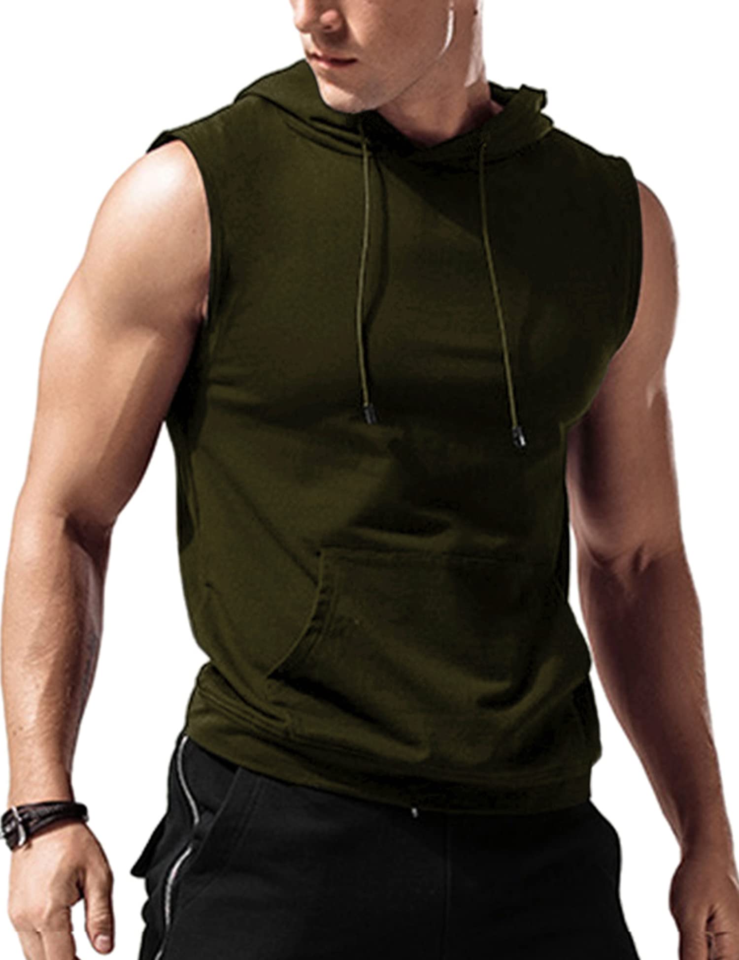 Amussiar Men's Workout Hooded Tank Top - Sleeveless Gym Training Hoodie for Bodybuilding & Muscle Cut Off Shirt - Perfect for Weightlifting, CrossFit & Streetwear Fashion