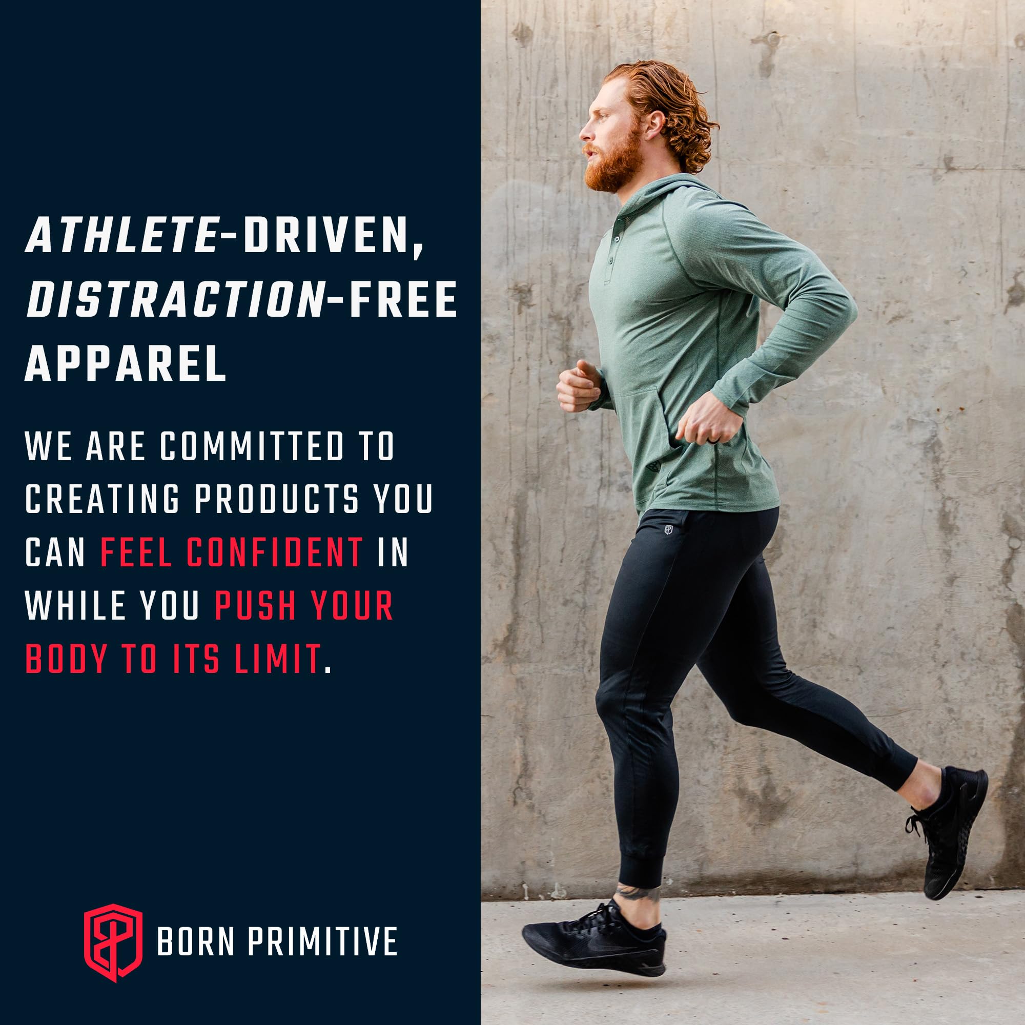 Born Primitive Men's Athletic Joggers - Comfortable Workout Pants with Pockets, Soft Stretchy Jogging Pants for Gym, Running & Lounge Wear