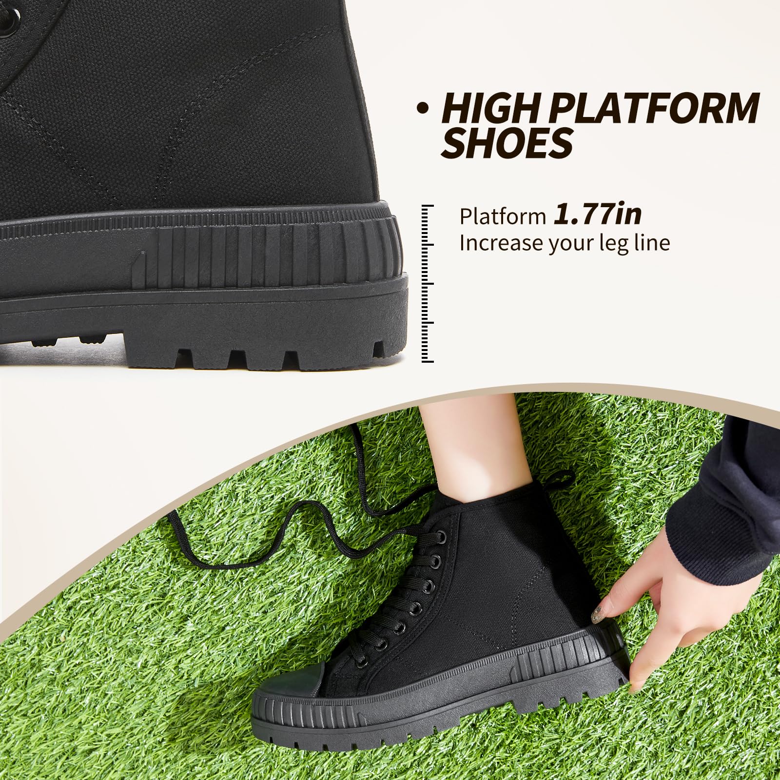 Rominz Women's White High Top Platform Sneakers - Fashion Canvas Lace-Up Shoes for Casual Wear, Tennis & Street Style Outfits | Comfortable Walking Shoes for Daily Use