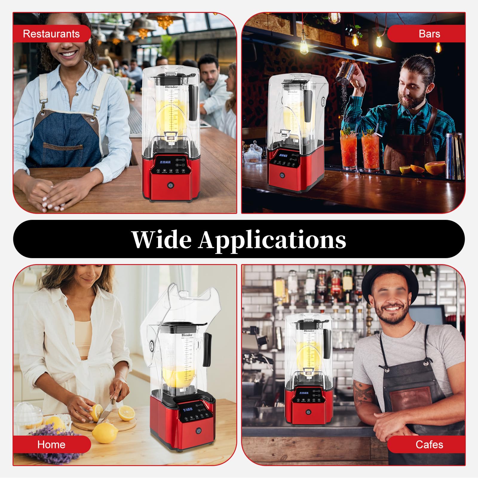 Eapmic 2200W Commercial Blender - High-Powered Smoothie & Juice Blender with Soundproof Technology, Red - Perfect for Restaurants, Cafes & Home Kitchens