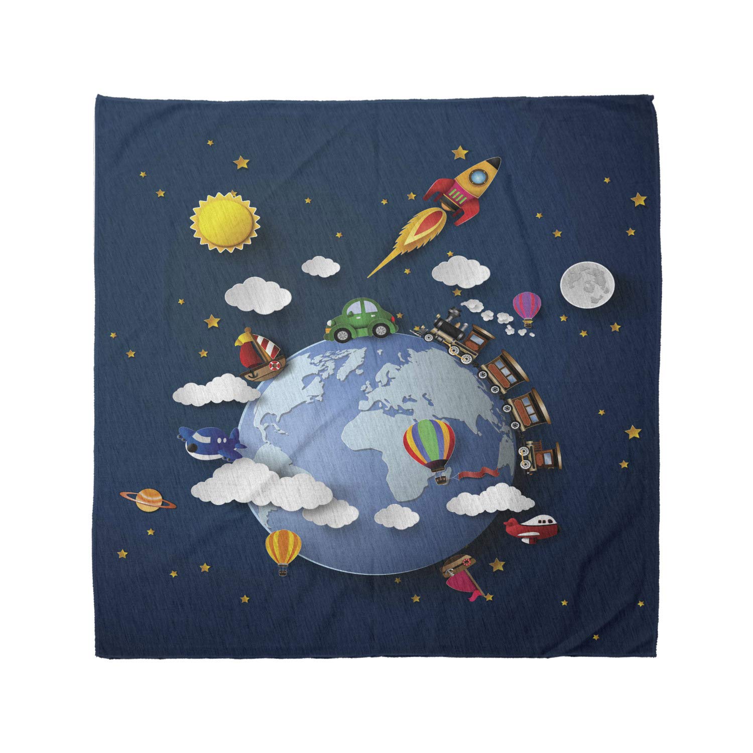 Lunarable Bandana Scarf - Space Journey Earth Train Print Multicolor Fashion Scarf for Travel, Outdoor Activities & Casual Wear