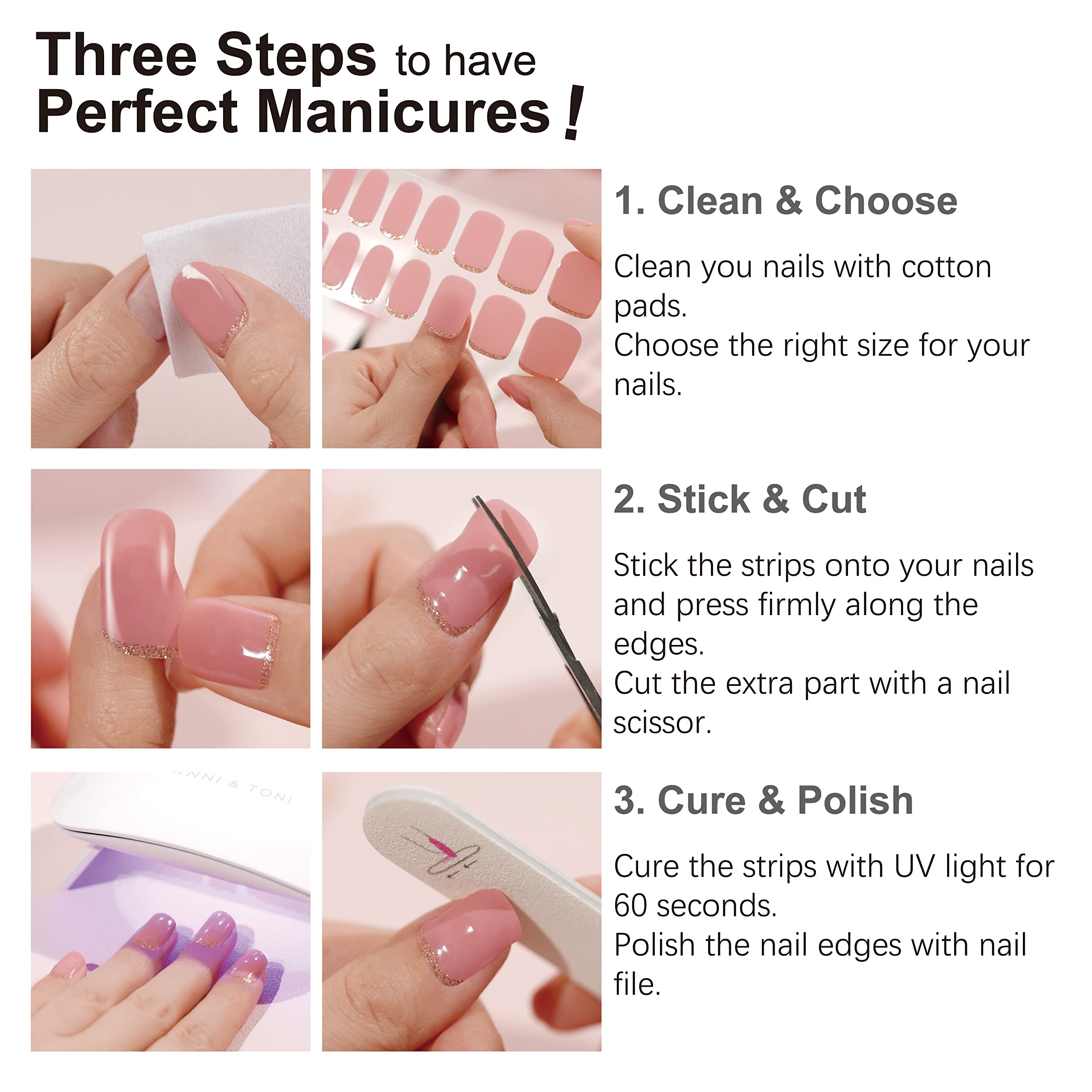 DANNI & TONI Semi Cured Gel Nail Strips - Sweet Pink Solid Color Nail Wraps Kit with 28 Stickers | DIY Salon-Quality Manicure at Home | Perfect for Parties, Weddings & Everyday Wear