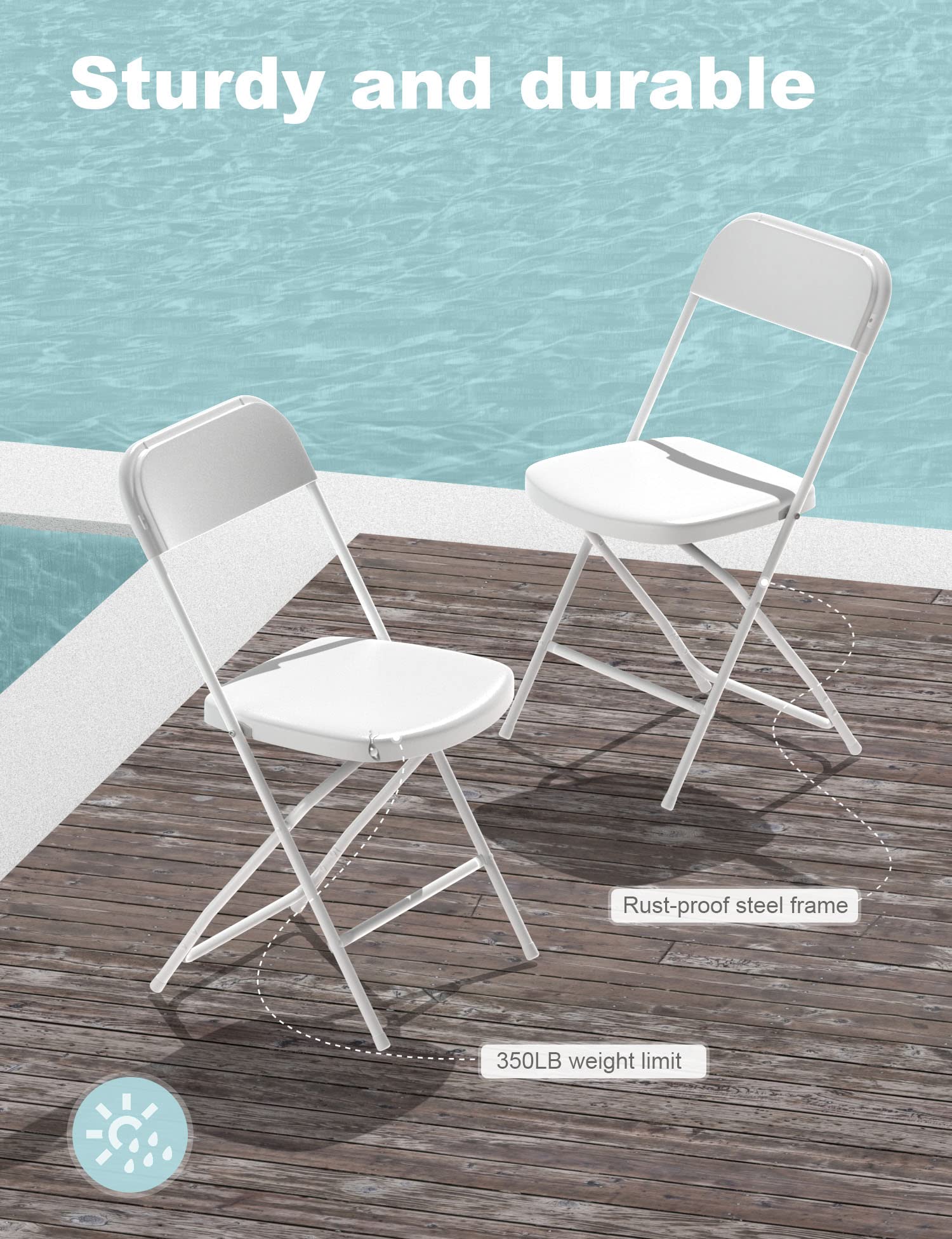 Nazhura 8-Pack Foldable Plastic Chairs for Outdoor & Indoor Use - Heavy Duty 650LB Weight Capacity - White - Perfect for Camping, Picnics, Parties, and Home Decor