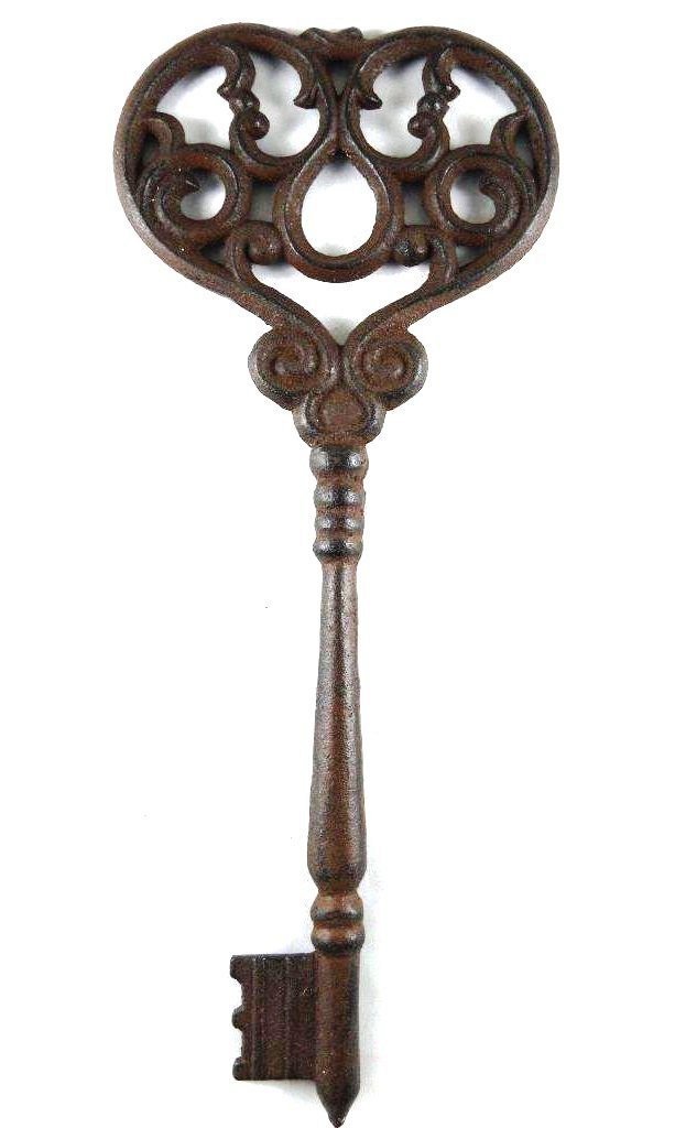 Vintage Large Iron Decorative Skeleton Key - Antique Style Home Decor for Doors, Cabinets & Jewelry Boxes - Rustic Gothic Wedding & Halloween Party Decorations