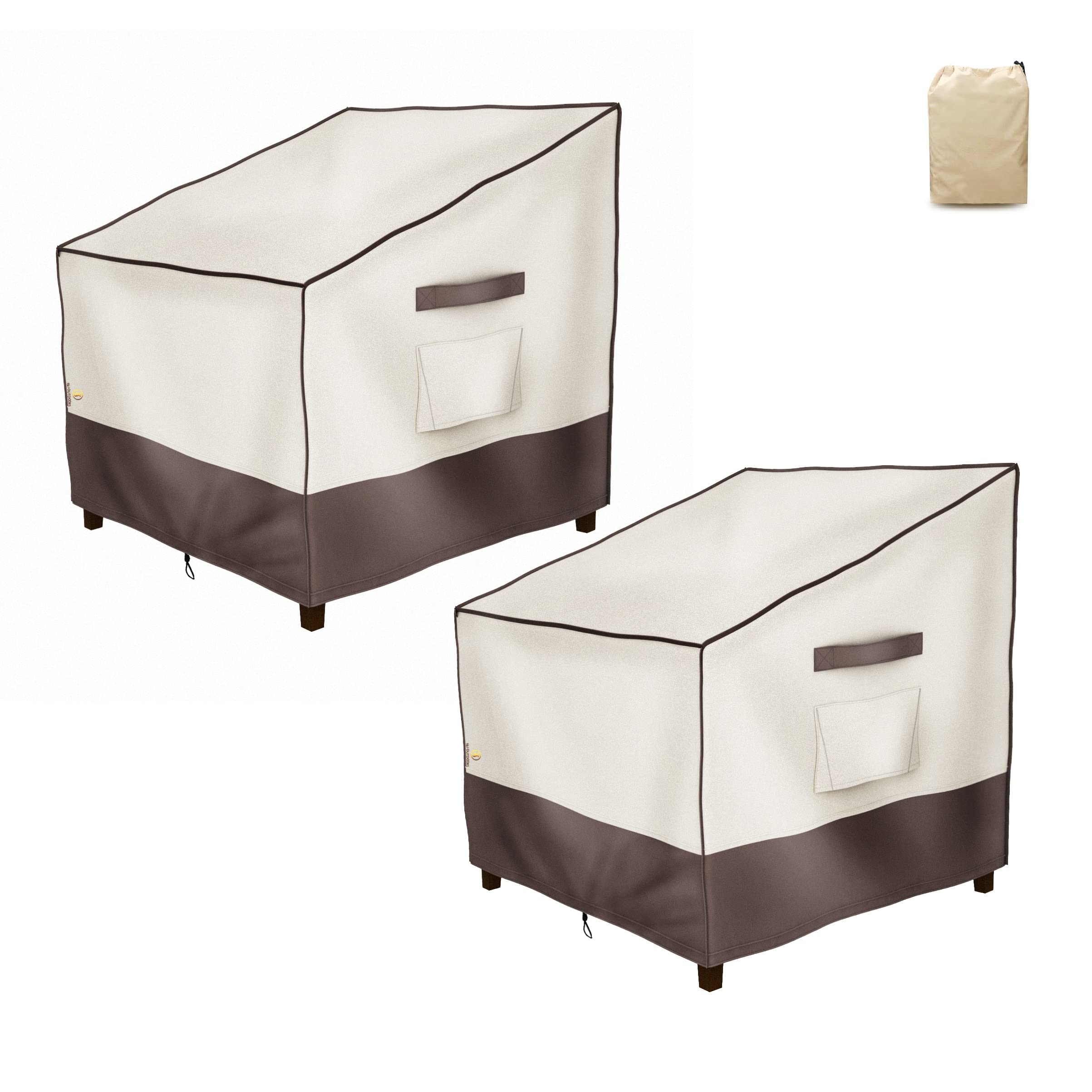 Waterproof Outdoor Chair Covers 2-Pack - UV Resistant, Eco-Friendly Fabric Patio Lounge & Straight Back Chair Protectors 33x34x32 Inches (Beige & Brown) - Perfect for Deck, Garden, Poolside & All-Weather Use