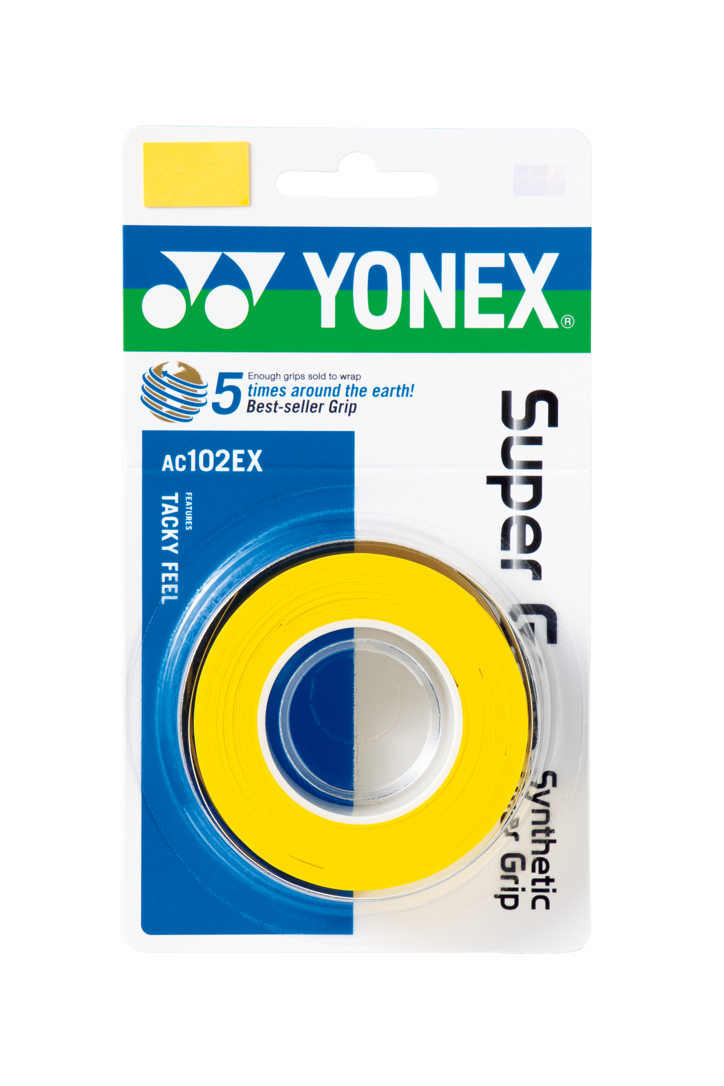 Yonex AC102EX Super Grap Badminton Grip Tape (Yellow) - Non-Slip, Sweat-Absorbent for Enhanced Performance - Perfect for Badminton, Tennis, Squash & Racquet Sports