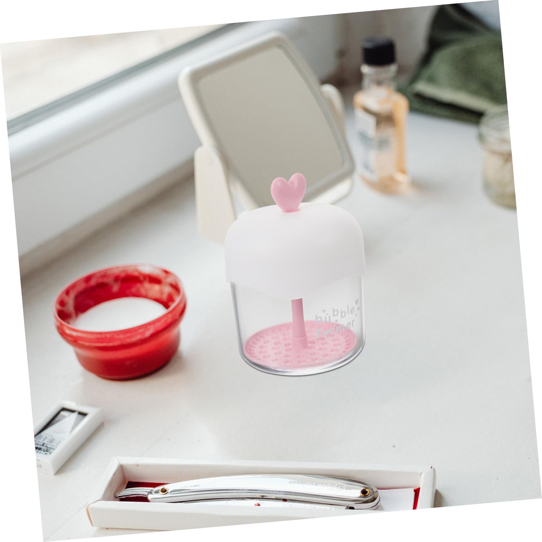 Bubble Foam Maker for Face & Hair - Electric Facial Cleanser & Shampoo Foaming Tool with Red Liquid | Perfect for Skincare Routine & Gentle Face Wash