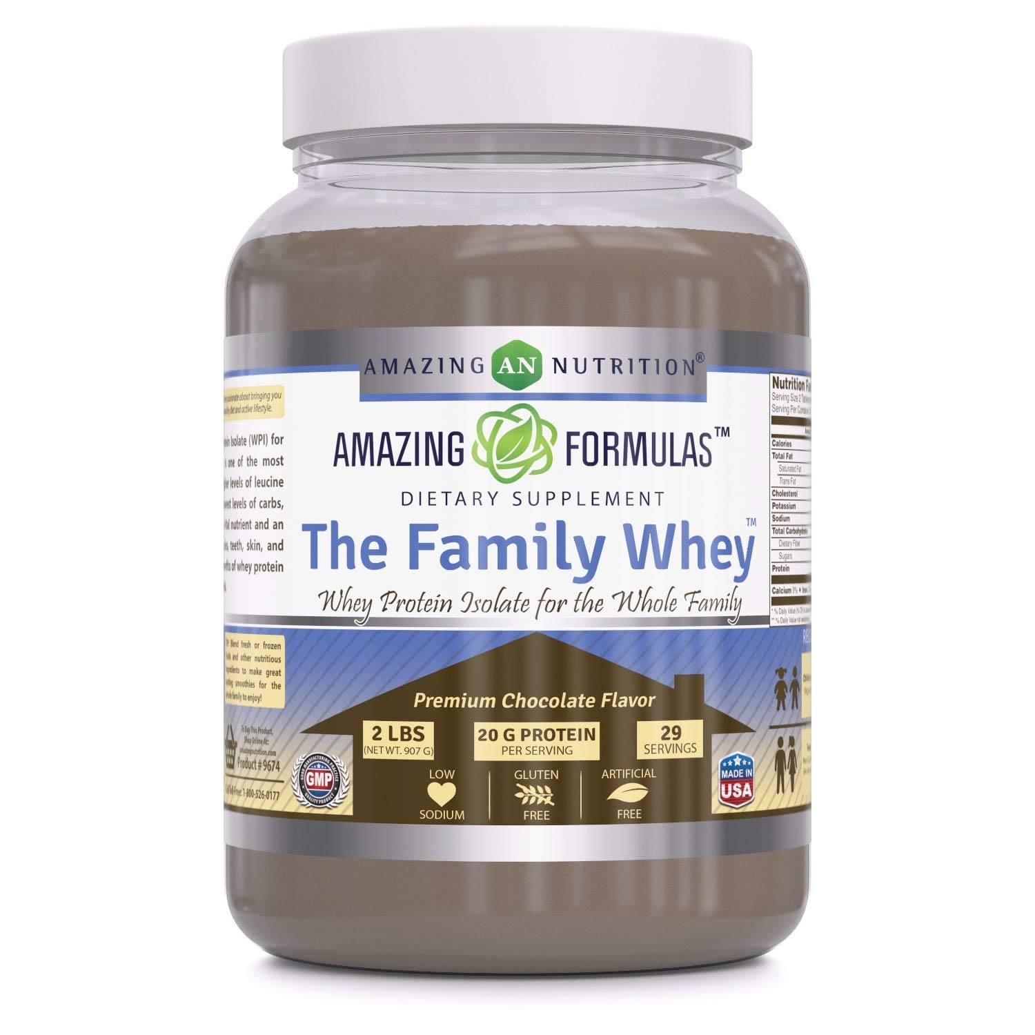 Amazing Formulas The Family Whey Protein Isolate Powder - 2 lbs - Gluten Free, Pure Protein Supplement for Men & Women - Chocolate Flavor - Ideal for Post-Workout Recovery, Muscle Building & Family Nutrition