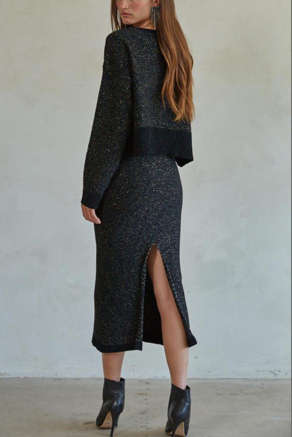 Meet Me At Midnight Midi Skirt - Women's Elegant High Waist Flowy Skirt for Evening Parties & Date Nights | Perfect for Cocktail Dresses, Night Out & Special Occasions