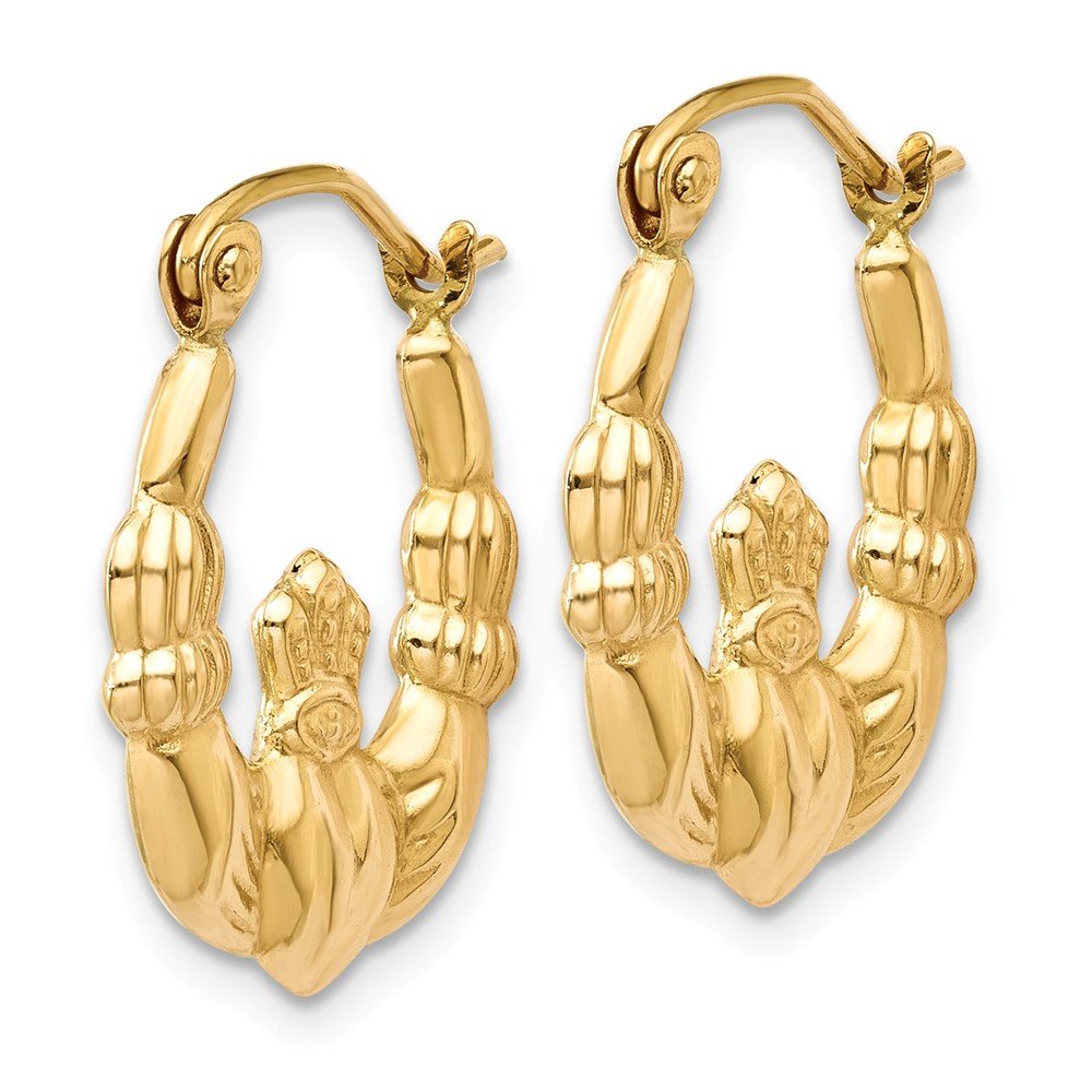 14K Yellow Gold Polished Claddagh Hoop Earrings - 10mm x 2mm Irish Celtic Love Knot Jewelry - Perfect for St. Patrick's Day, Weddings & Gifts