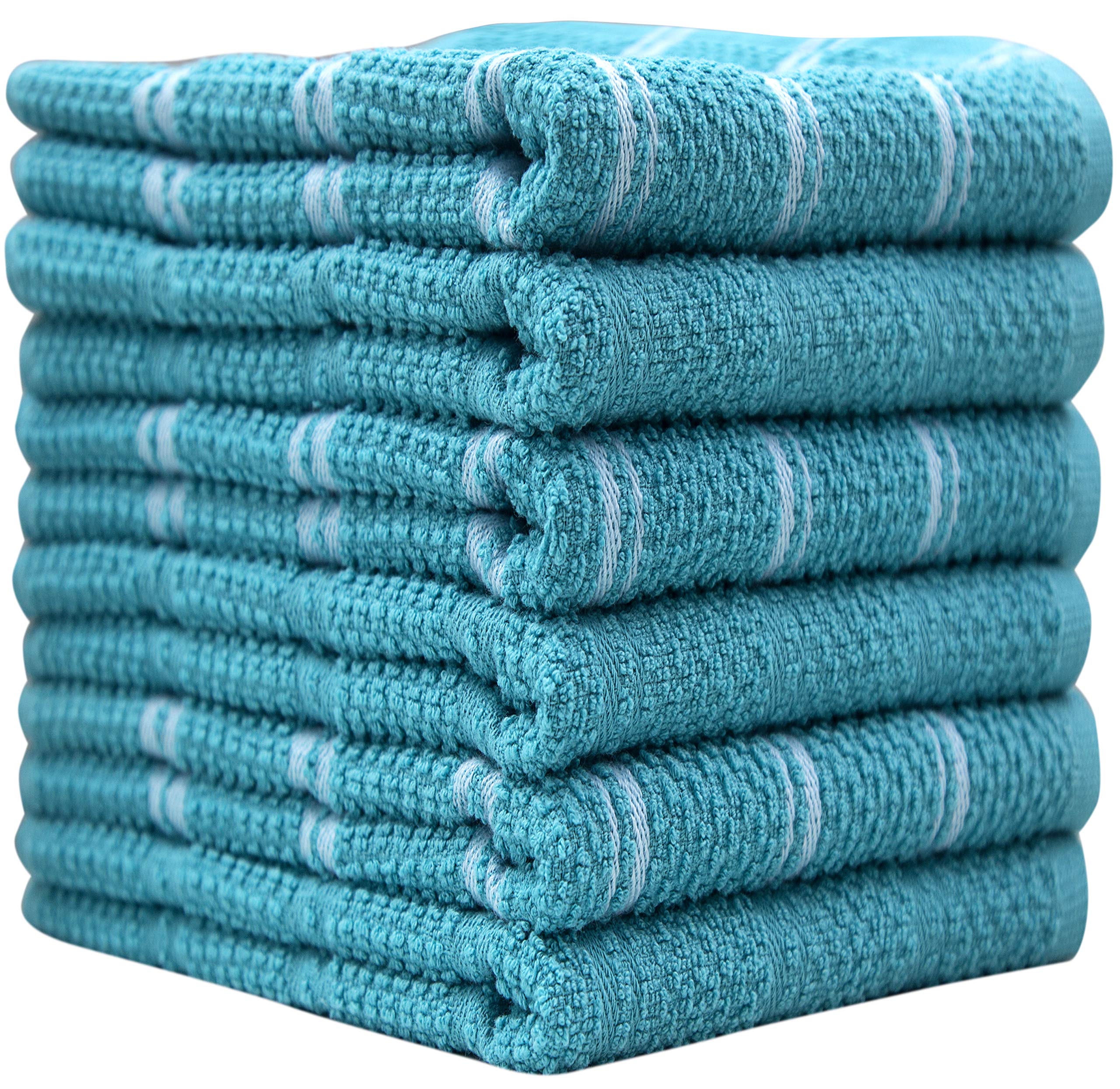 Premium Cotton Kitchen Towels Set - Ultra Absorbent 412 GSM Dish Towels for Drying Dishes | Yarn Dyed Popcorn Windowpane Design | Soft Tea Towels for Kitchen, Dining & Hosting Gifts (Aqua Blue)