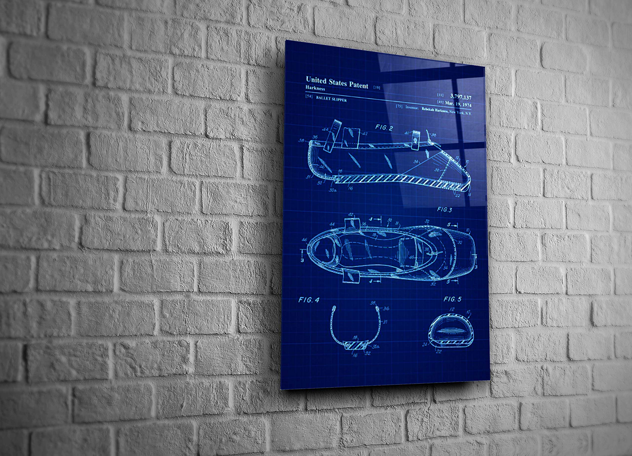 Elegant Ballet Slippers Blueprint Glass Wall Art - Unique Home Decor Gift for Dancers, Christmas Present for Ballerinas - Perfect for Dance Studios, Bedrooms & Holiday Decorations