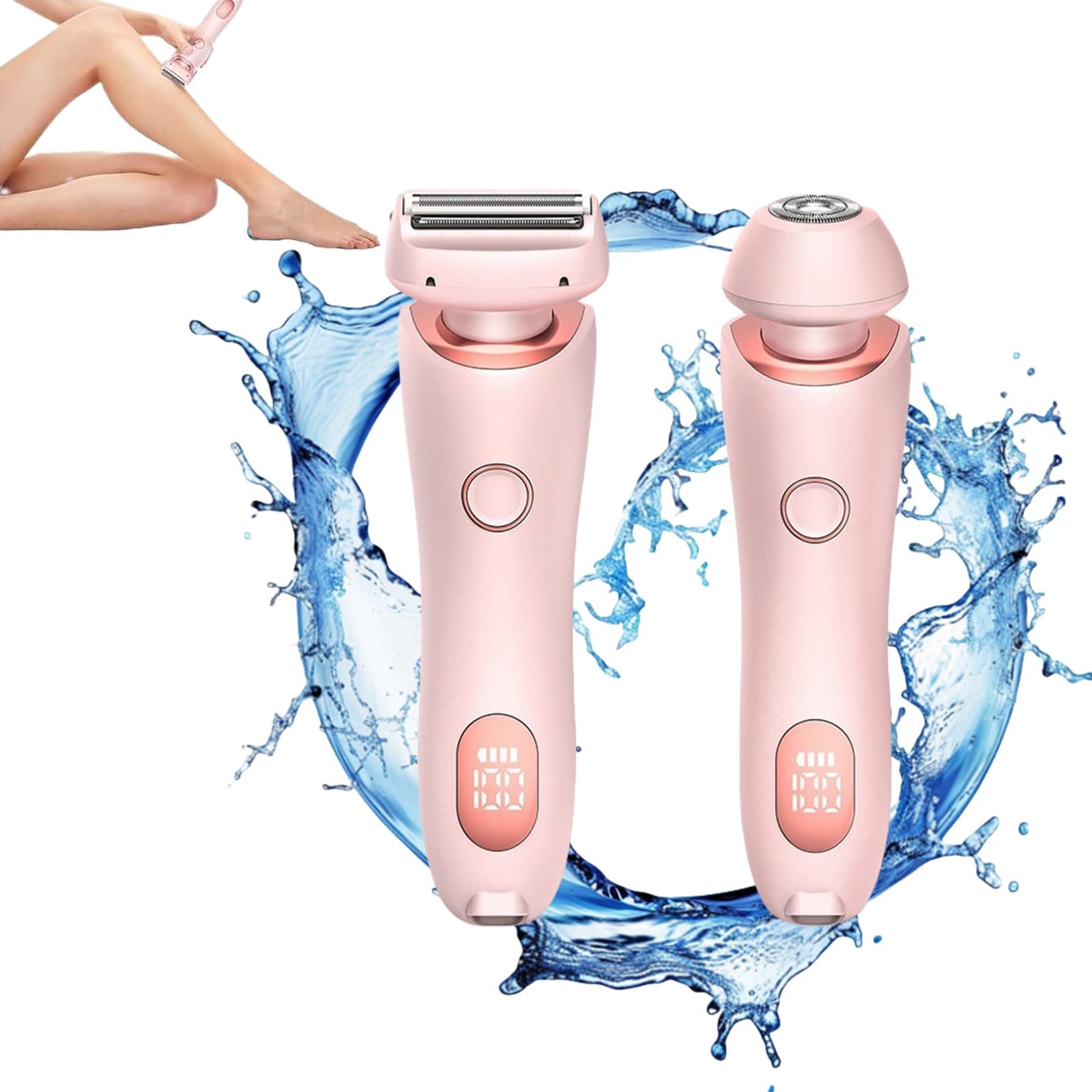 2-in-1 Electric Lady Shaver & Razor - Double Head Detachable Wet/Dry Women's Hair Removal for Legs, Bikini & Underarms - Portable Peach Shaver for Travel & Home Use