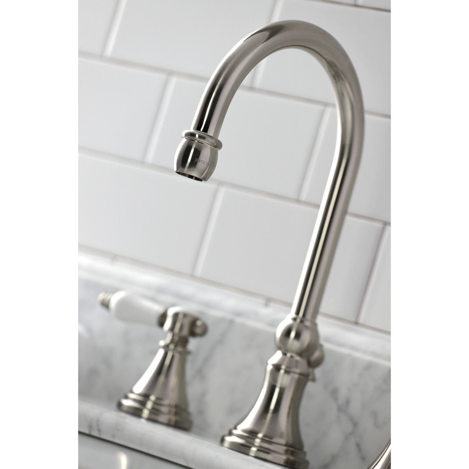 Bel Air KS2988BPL Brushed Nickel Widespread Bathroom Faucet - 2 Handle 3 Hole Deck Mount with Brass Pop Up Drain - Perfect for Modern Bathroom Vanities and Sink Upgrades