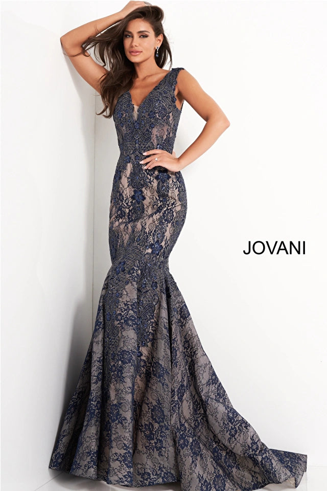 Beyza Lace V-Neck Mermaid Evening Gown - Jovani 04585 | Elegant Formal Dress for Prom, Wedding, and Special Occasions