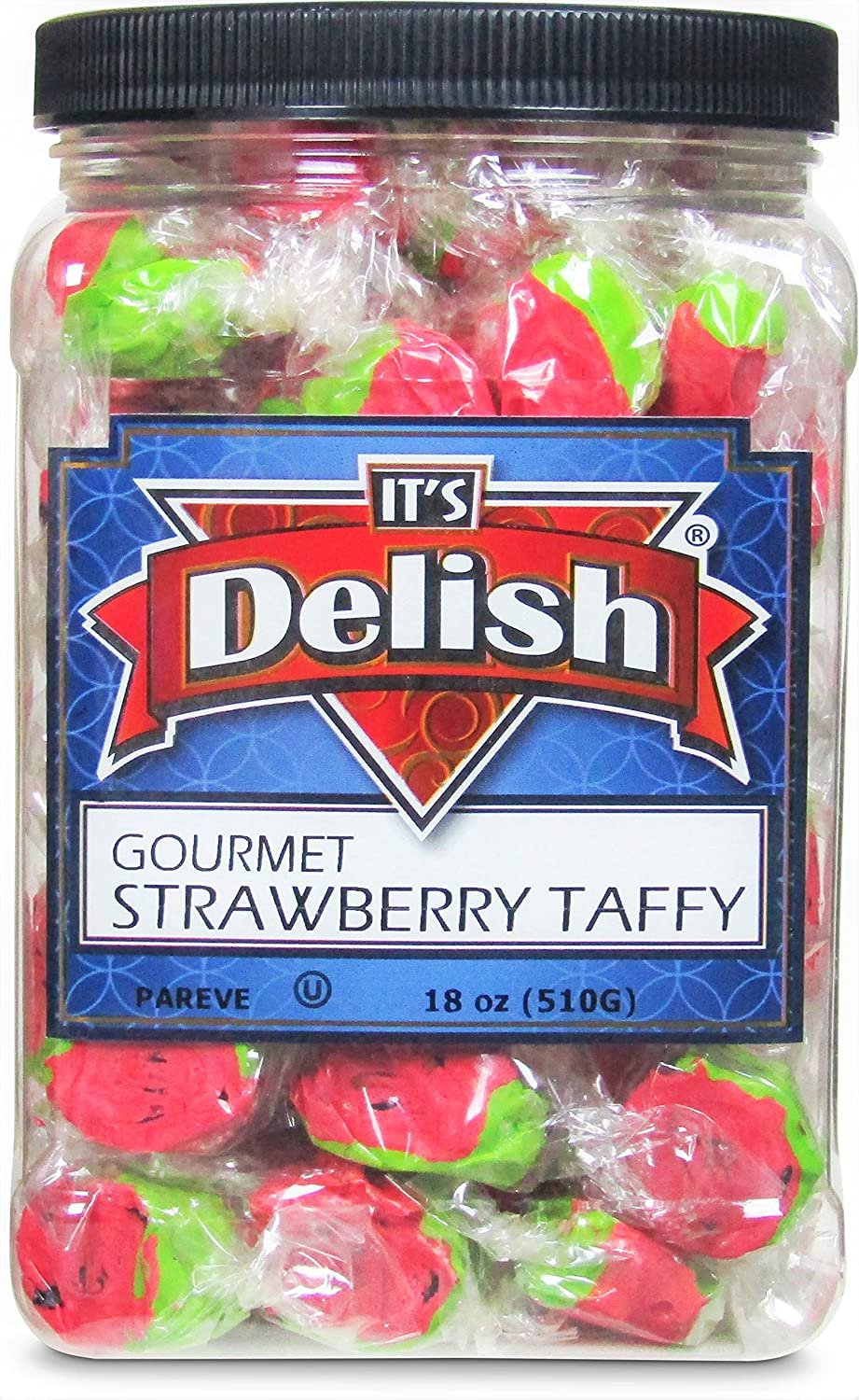 Delicious Red Strawberry Flavored Taffy Chews - 18 Oz Jumbo Jar Candy for Parties, Gifts & Movie Nights | Soft & Chewy Bulk Candy Treats