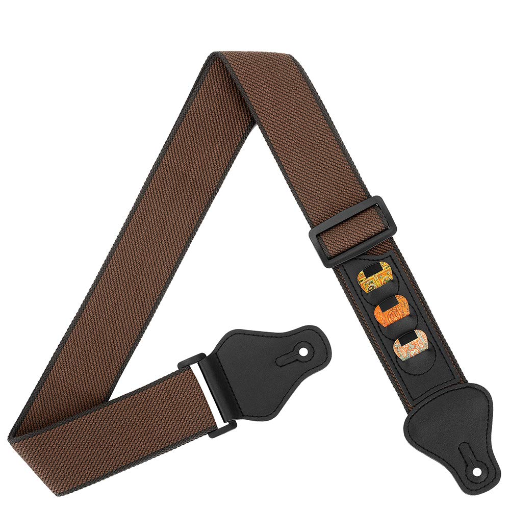 BestSounds Premium Guitar Strap - 100% Soft Cotton Adjustable Strap with 3 Pick Holders for Bass, Electric & Acoustic Guitars - Perfect for Live Performances, Studio Sessions & Practice