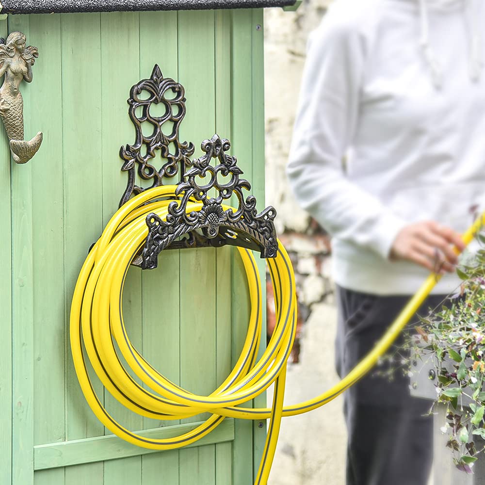 Euro Style Heavy Duty Cast Iron Wall Mount Garden Hose Holder - Indoor/Outdoor Water Hose Reel Hanger for Yard, Balcony & Garden Watering - Durable Water Pipe Storage Rack for Home & Butler Use