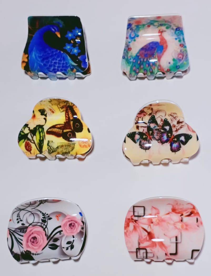 SR SELECTION Women's Plastic Hair Claw Clips - Medium Size, Multicolor Mix Designs (Pack of 6) | Hair Accessories for Ponytails, Buns & Updos | Perfect for Work, Gym & Everyday Styling