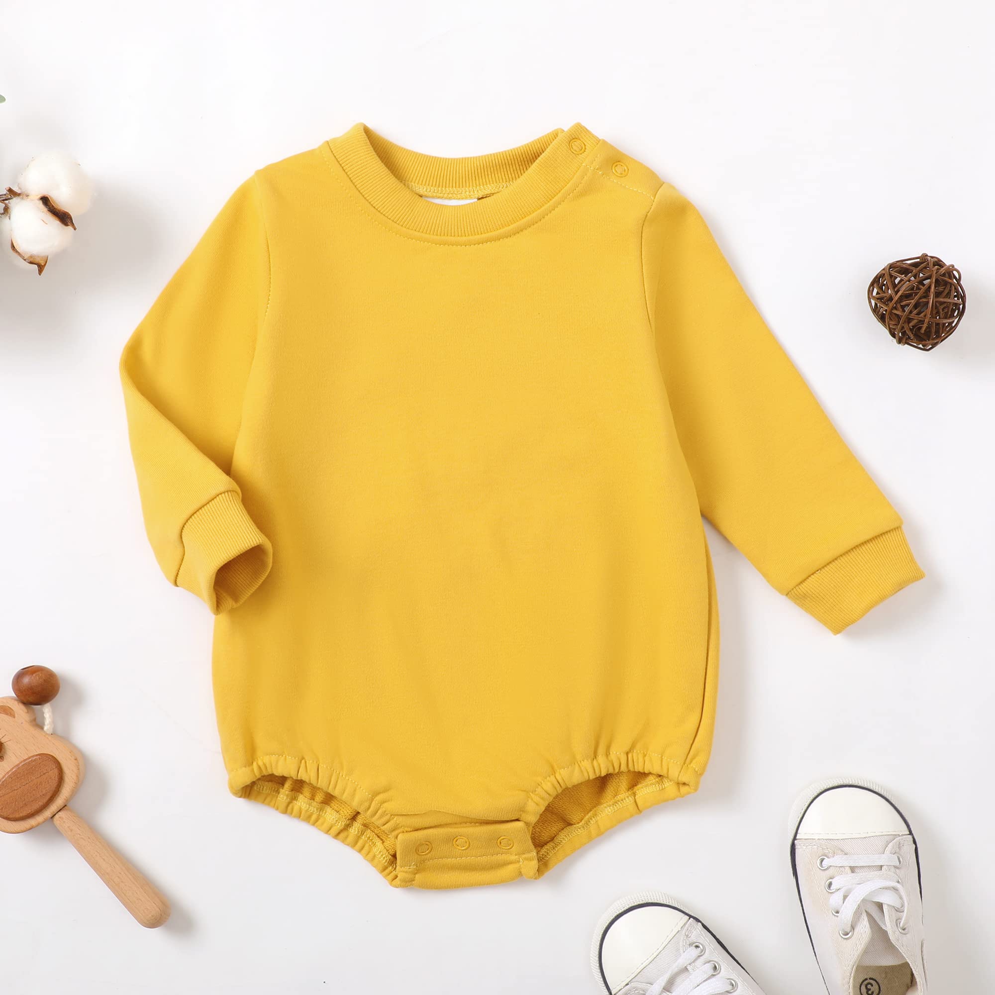 OPAWO Baby Sweatshirt Romper Onesie - Newborn Unisex Bubble Romper Outfit | Infant Crewneck Bodysuit | Soft Cotton Baby Clothes for Boys & Girls | Perfect for Playdates, Photoshoots & Everyday Wear
