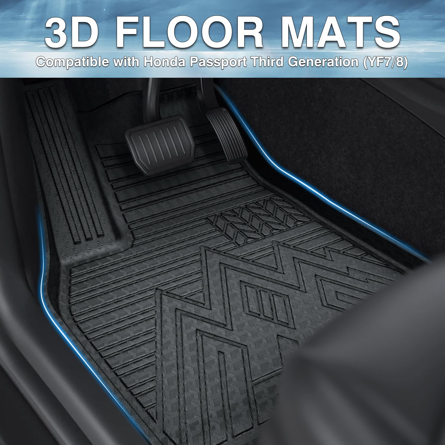 Premium Custom Fit All-Weather Floor Mats for 2019-2025 Honda Passport - Heavy Duty 1st & 2nd Row Floor Liners Set (Black) - Perfect for Winter Snow, Mud, and Everyday Protection