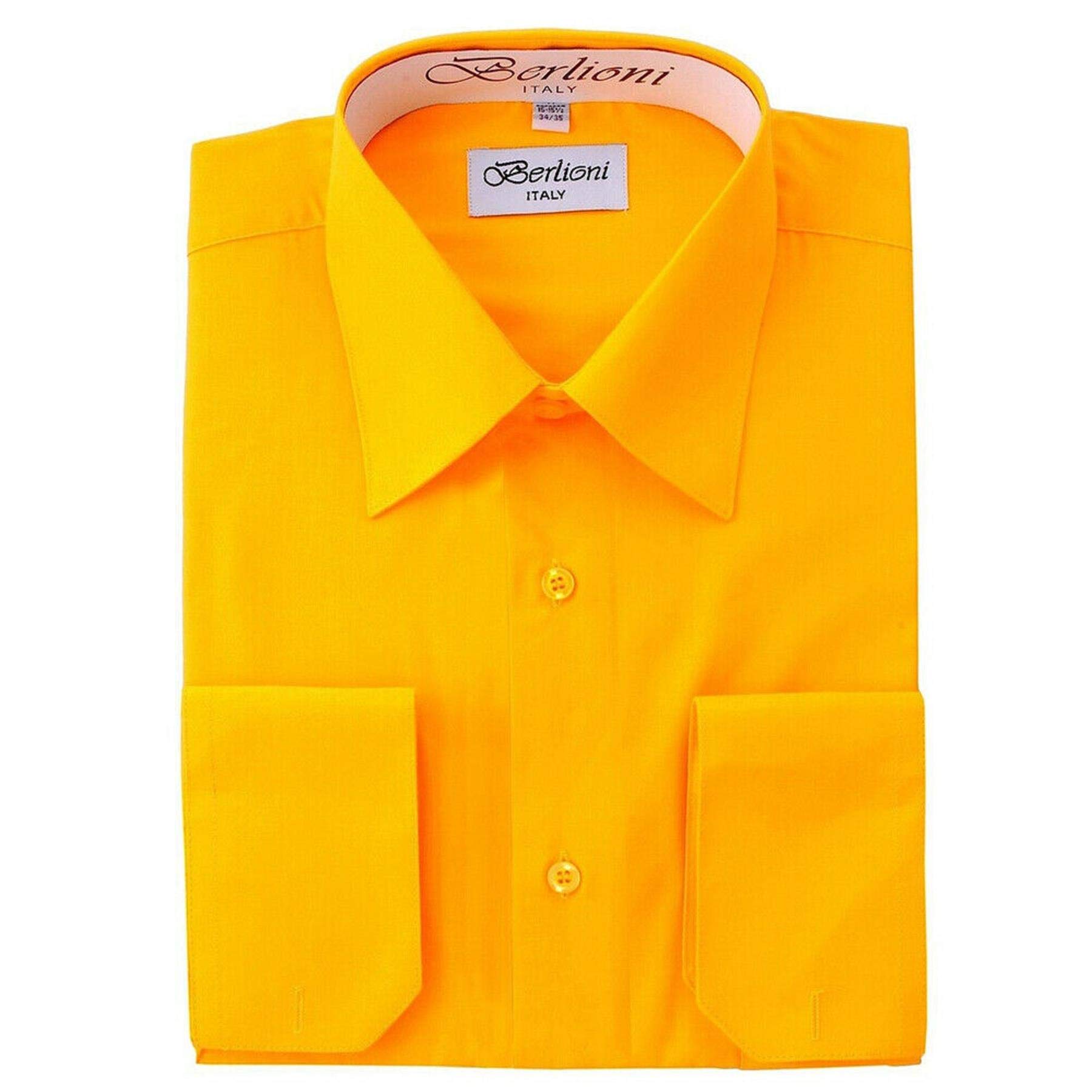 Italian Men's Convertible Cuff Solid Dress Shirt - Premium Italian French Style with Gold Buttons | Perfect for Business Meetings, Weddings & Formal Occasions