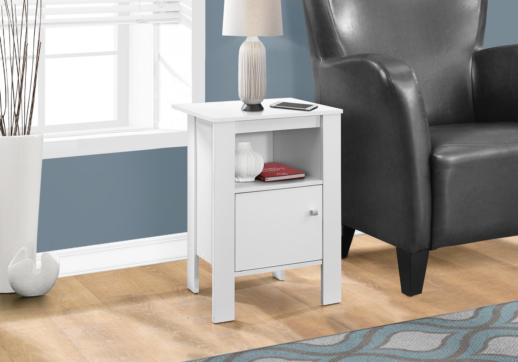 Modern White Accent Table with Storage - Stylish Nightstand for Bedroom, Living Room & Office - Perfect for Small Spaces & Home Decor