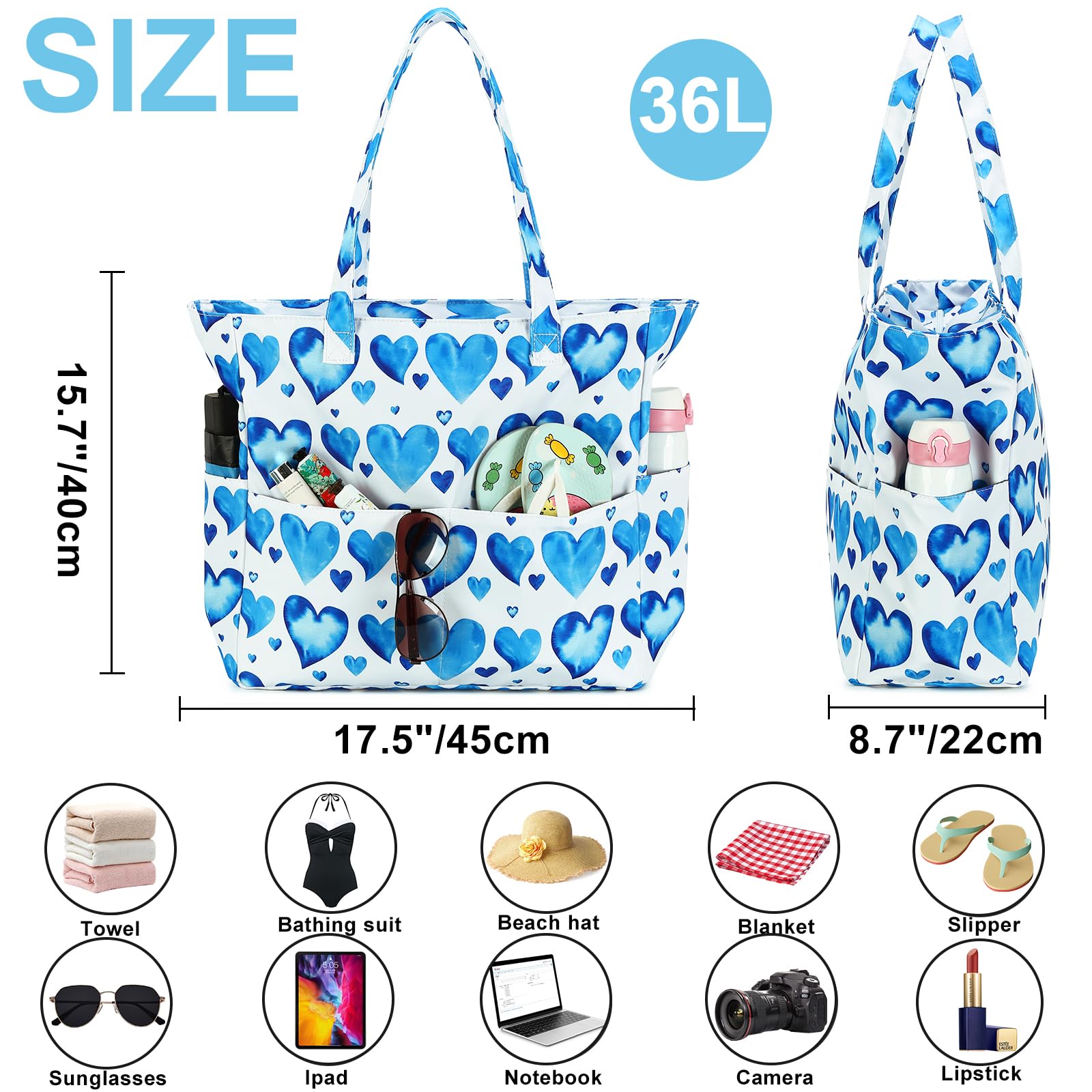 **Waterproof Large Beach Tote Bag for Women - Gym & Travel Carry On Bag with Wet Compartment - Perfect for Pool, Beach, Gym & Weekend Getaways**