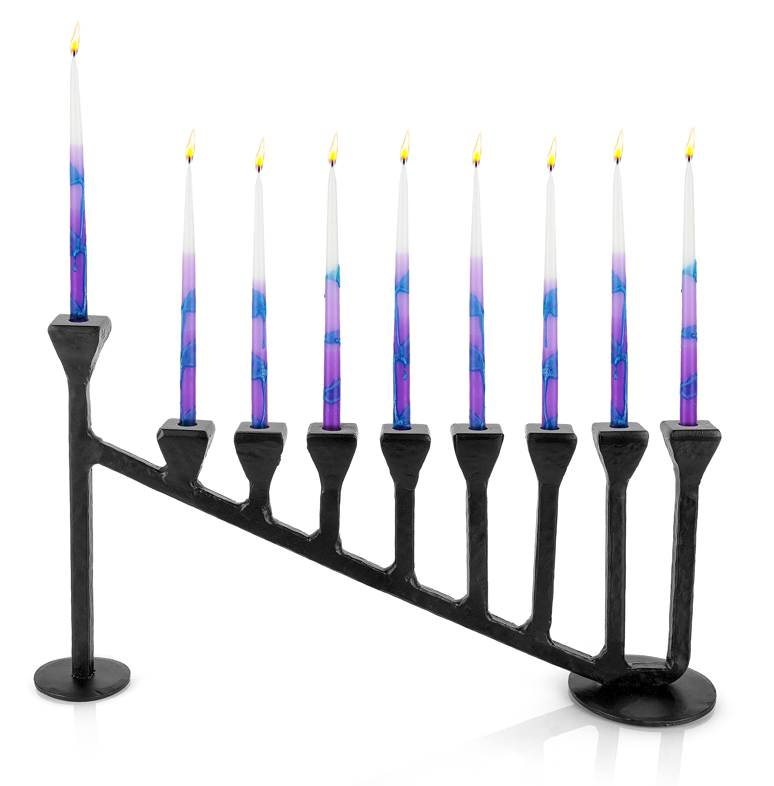 Handcrafted 9-Branch Hanukkah Menorah - Traditional Iron Hanukiah Candlestick Holder for Chanukah Celebration - Black Decorative Menorah (13.7