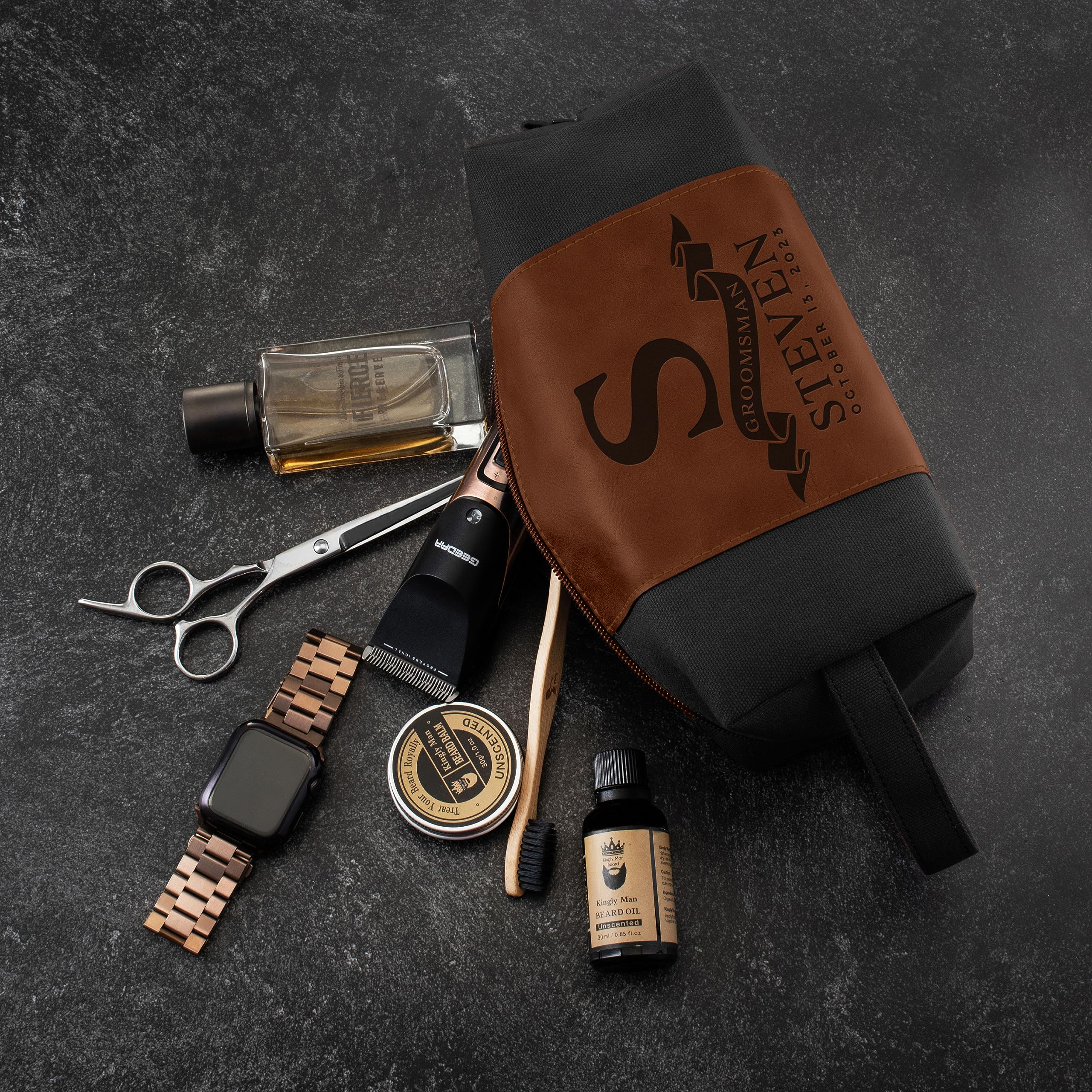 Personalized Groomsmen Gifts for Wedding - Custom Engraved Men's Toiletry Bag Set - Perfect for Bachelor Party, Honeymoon & Travel Essentials