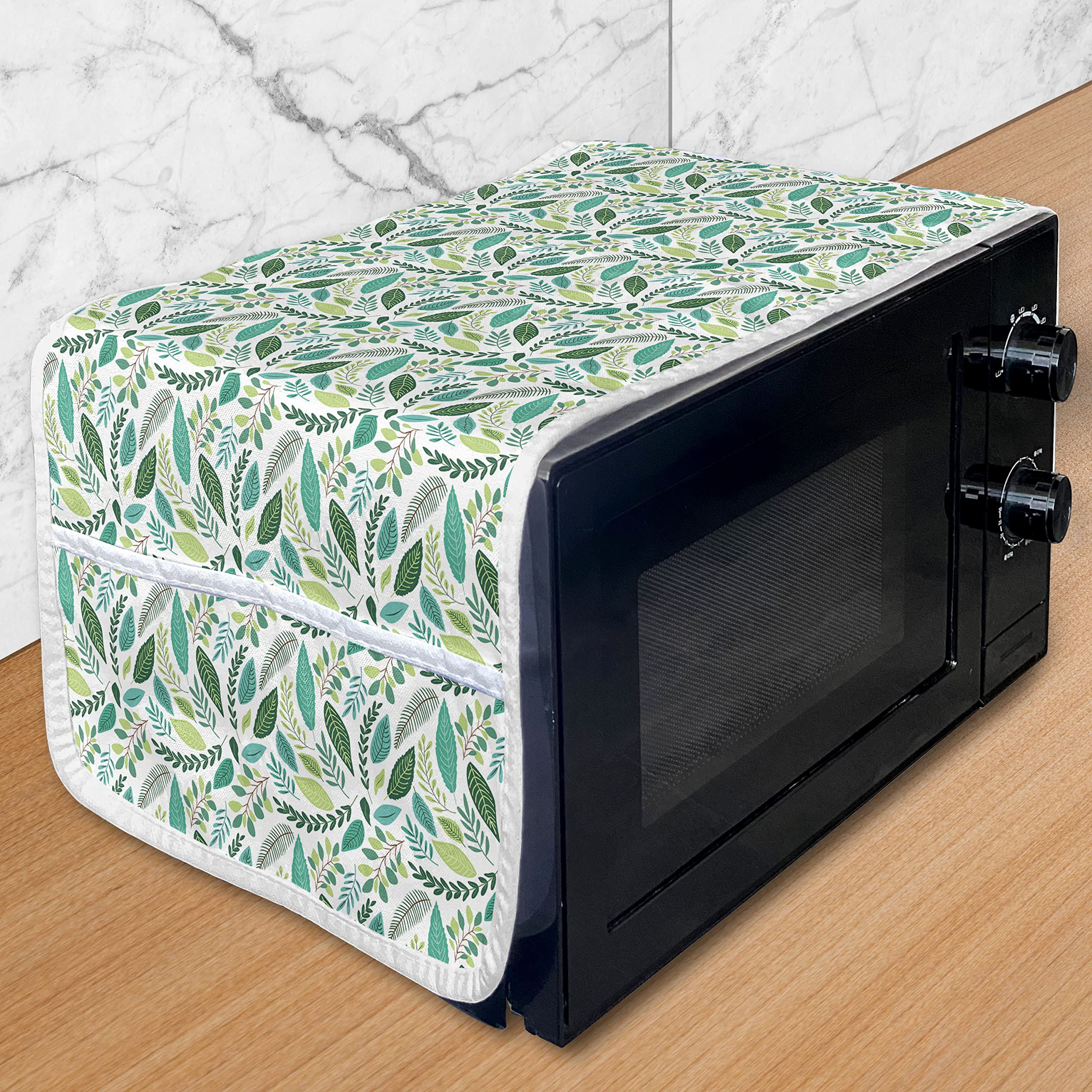 Ambesonne Green Leaves Microwave Cover – Waterproof Kitchen Organizer with Pockets, 36