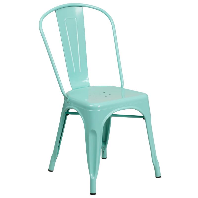 FLASH Commercial Grade Distressed Green Blue Metal Stackable Chair - Indoor & Outdoor Use for Patio, Restaurant, Cafe, and Event Seating - ET 3534