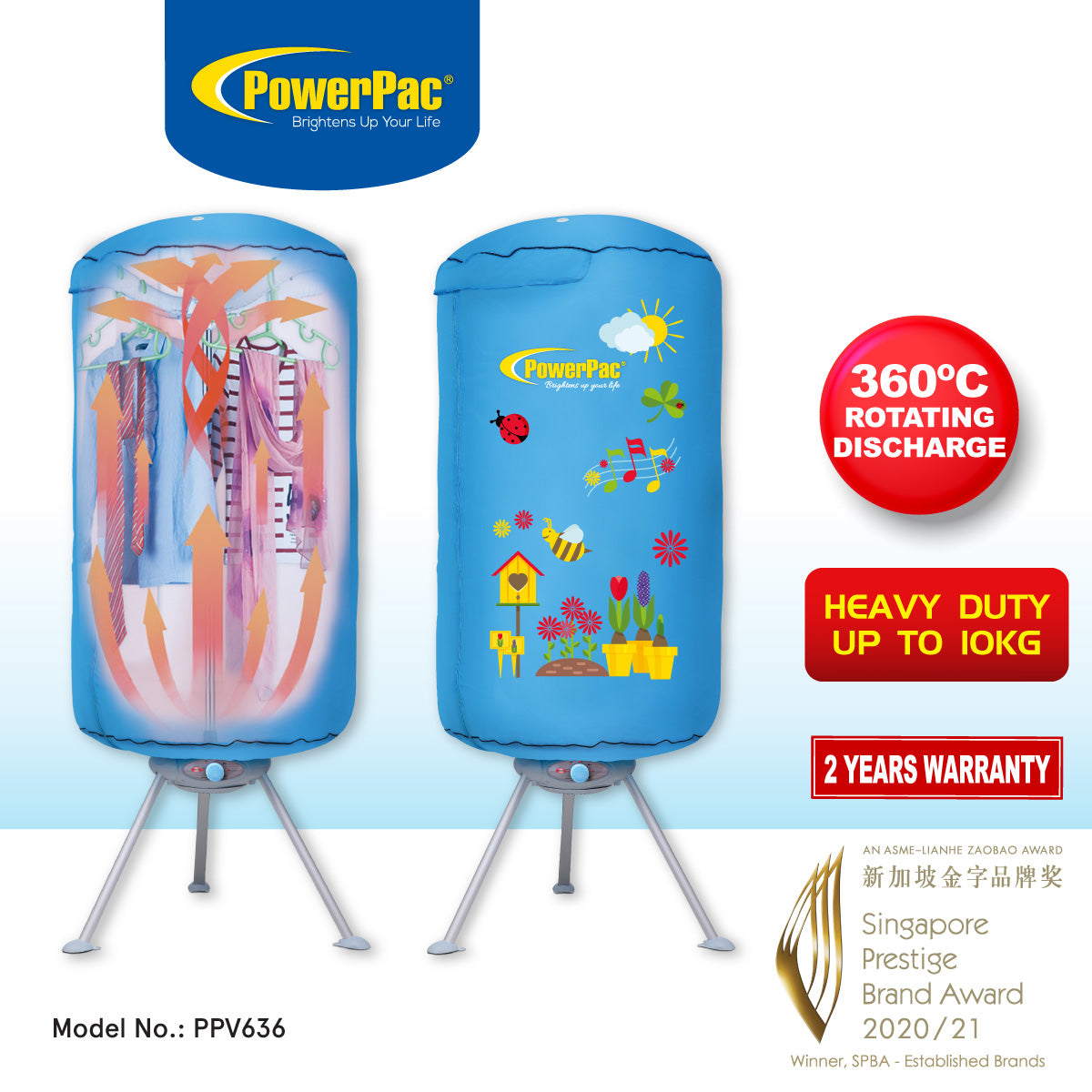 Portable Electric Clothes Dryer with UV Light - 900W Fast Drying for Baby & Travel Laundry - Compact Home & RV Use (Model PPV636)
