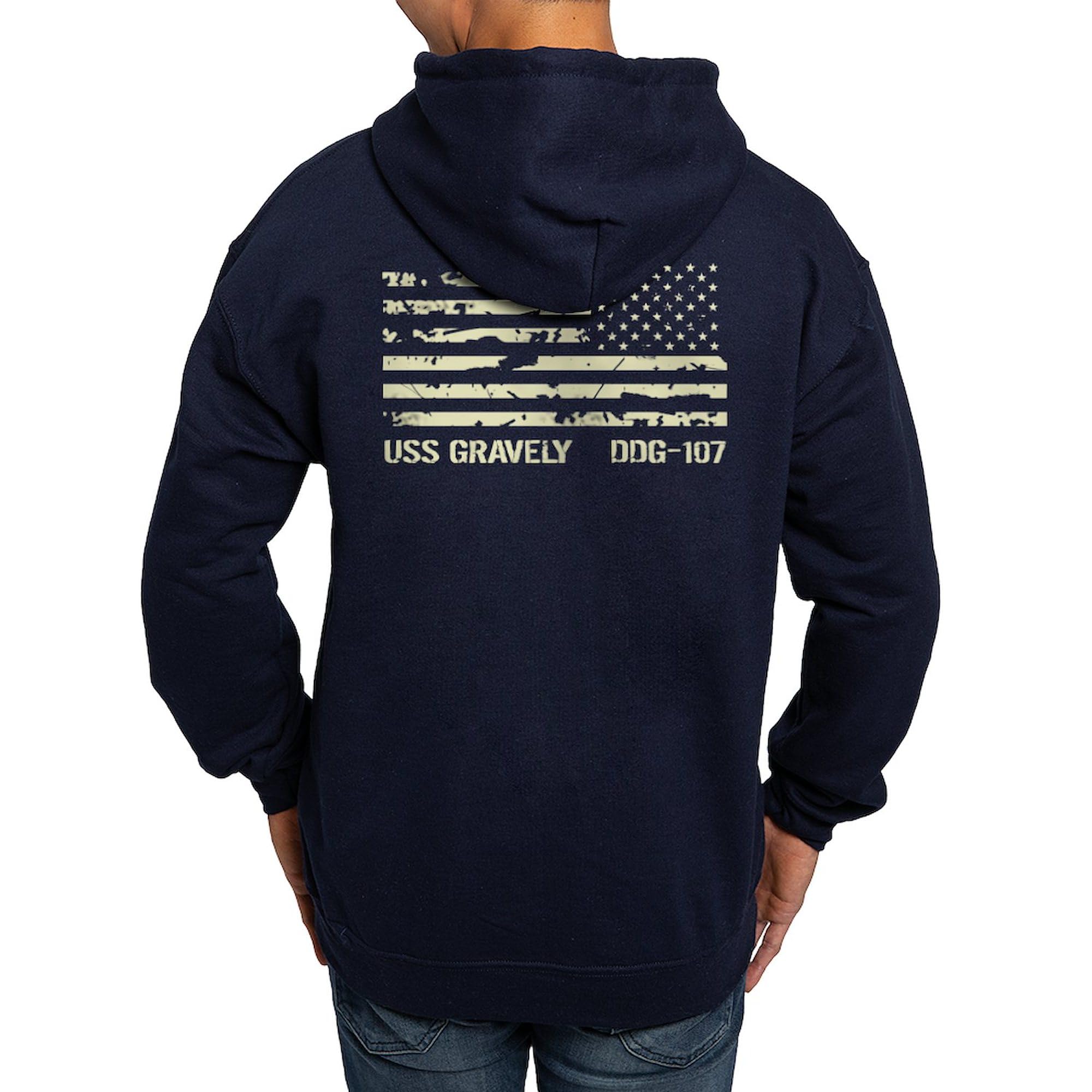 USS Gravely Hoodie for Men - Dark Regular Fit Pullover Hooded Sweatshirt | Navy Blue Fleece Jacket for Casual Wear & Outdoor Activities