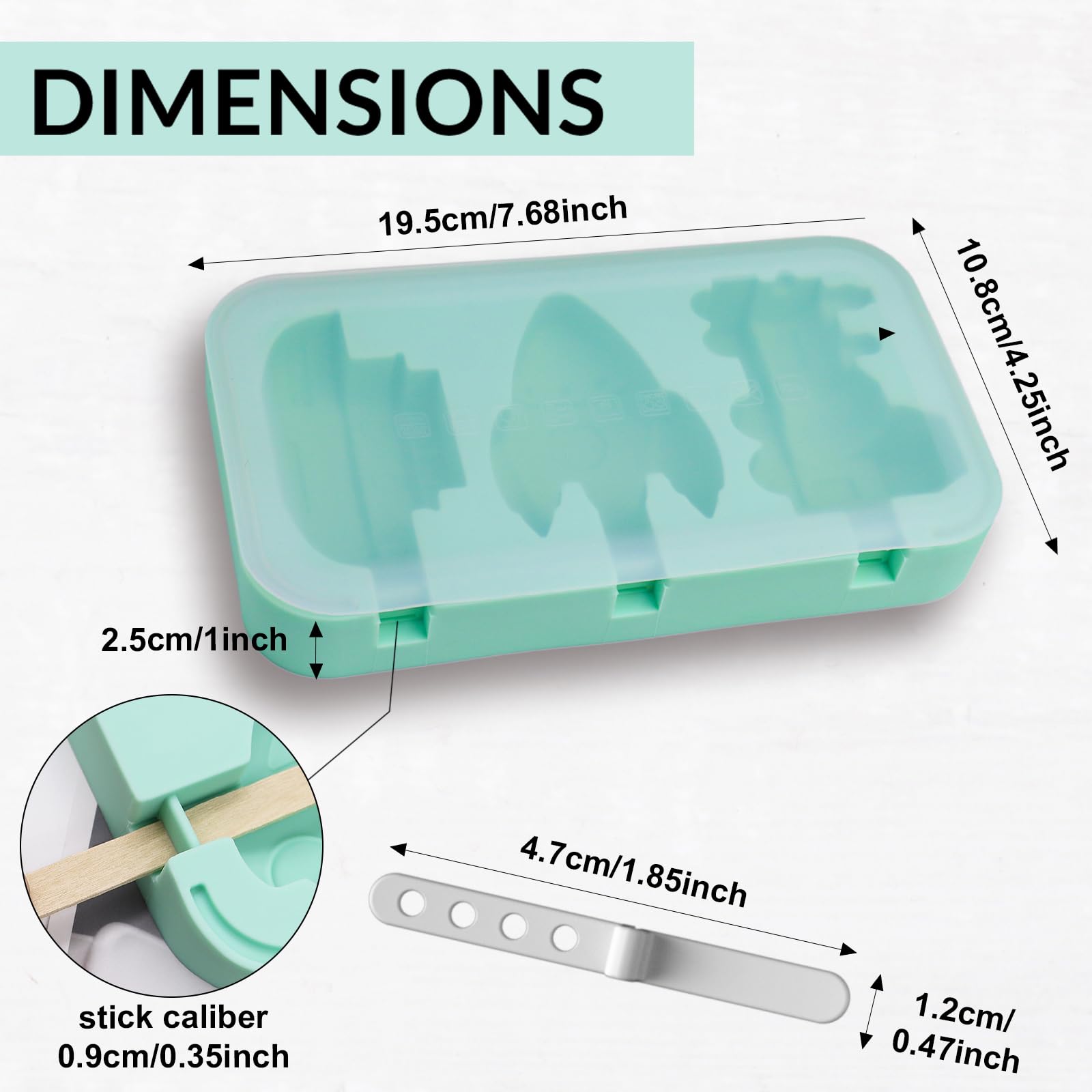 Premium Silicone Popsicle Molds Set of 3 - Dinosaur, Rocket & Car Shapes - BPA-Free Food Grade Ice Cream Molds with Reusable Sticks for Kids & Adults - Perfect for Summer Treats, Birthday Parties & Healthy Snacks (Green)