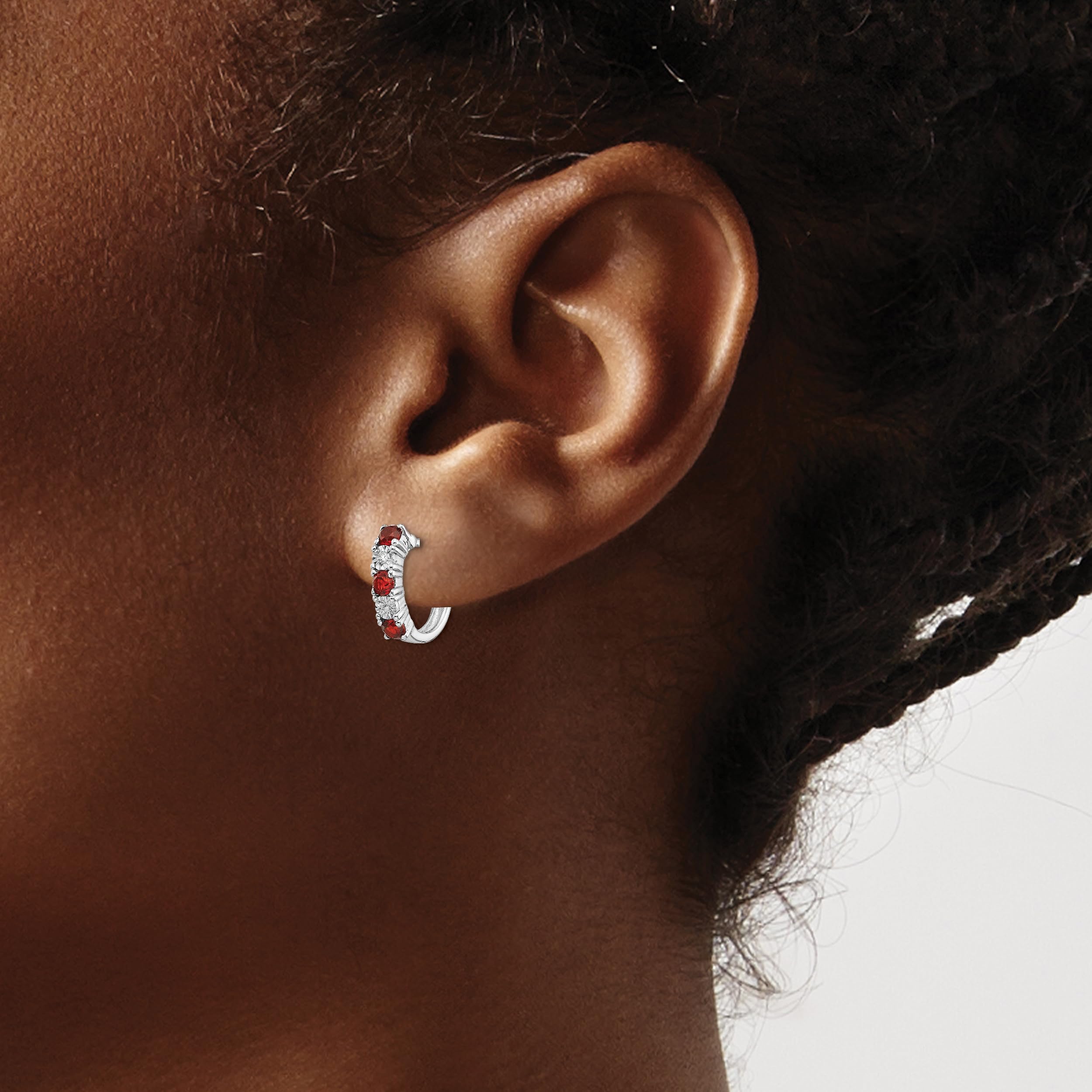 925 Sterling Silver Red Garnet Diamond Huggie Hoop Earrings for Women - Elegant Small Hoops for Everyday Wear, Date Night & Special Occasions