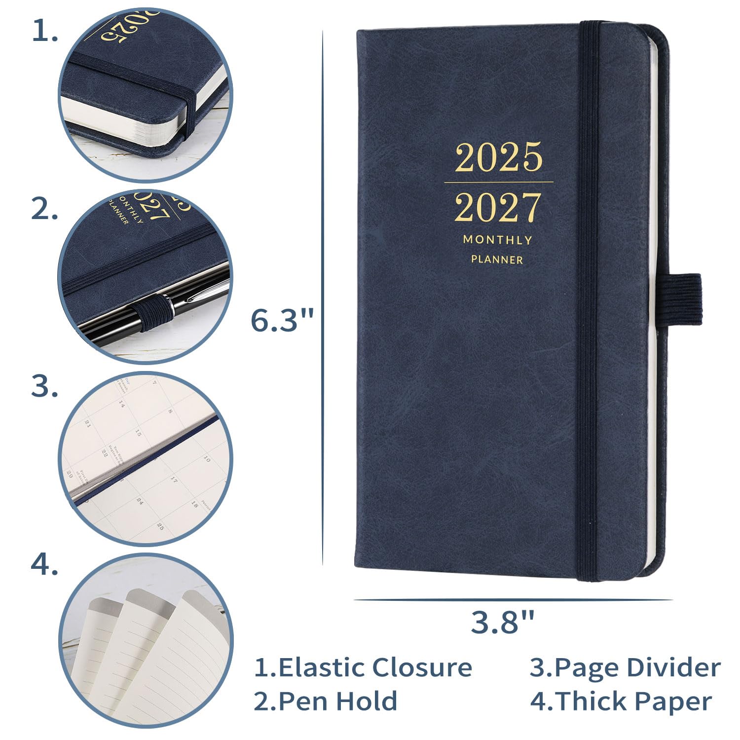 2025-2027 3 Year Monthly Pocket Planner - Jan 2025 to Dec 2027 Compact 6.3