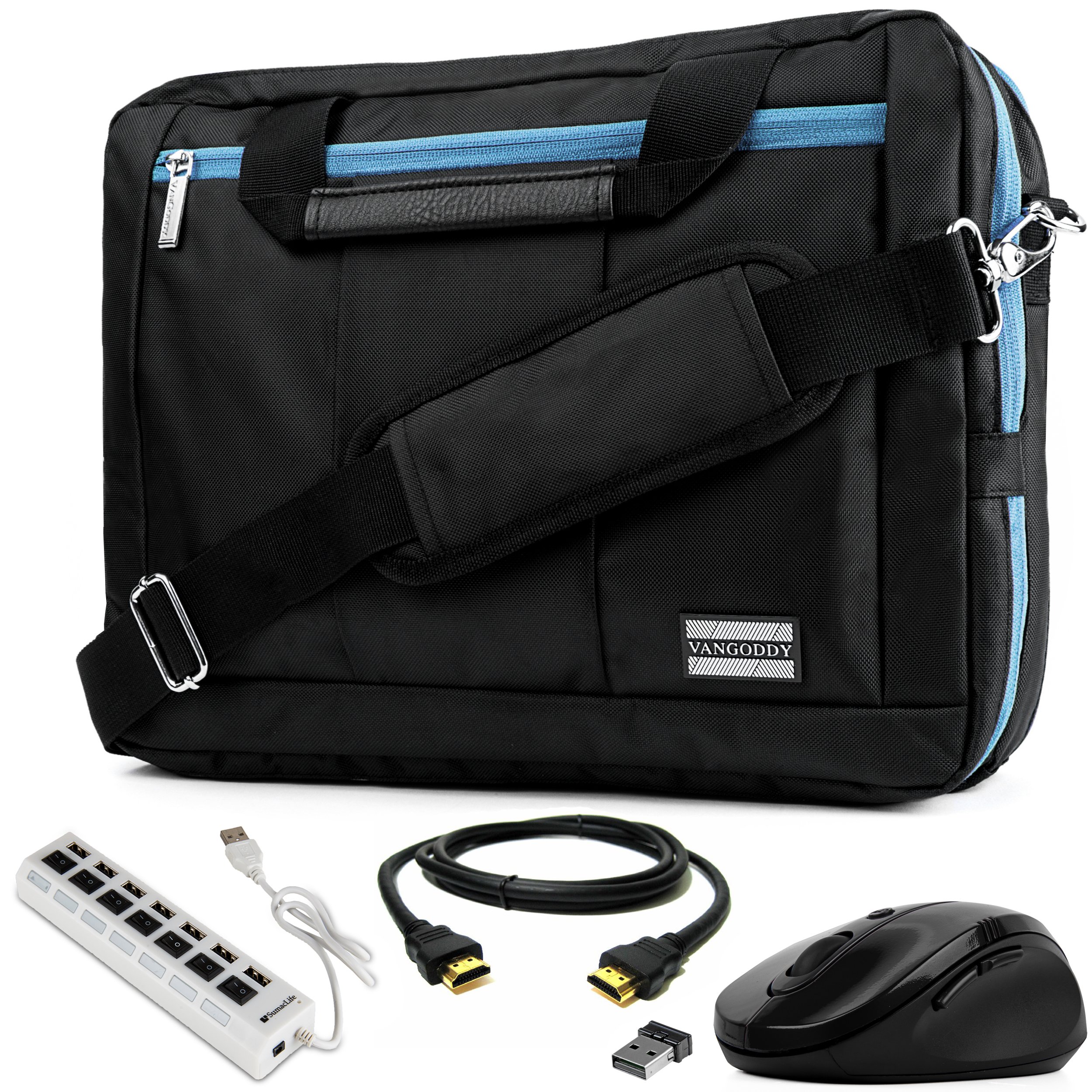 15.6 Inch Blue Convertible Laptop Messenger Bag with Mouse, USB Hub & HDMI Cable - Compatible with MacBook Pro 15 Inch - Perfect for Work, Travel & Business Meetings